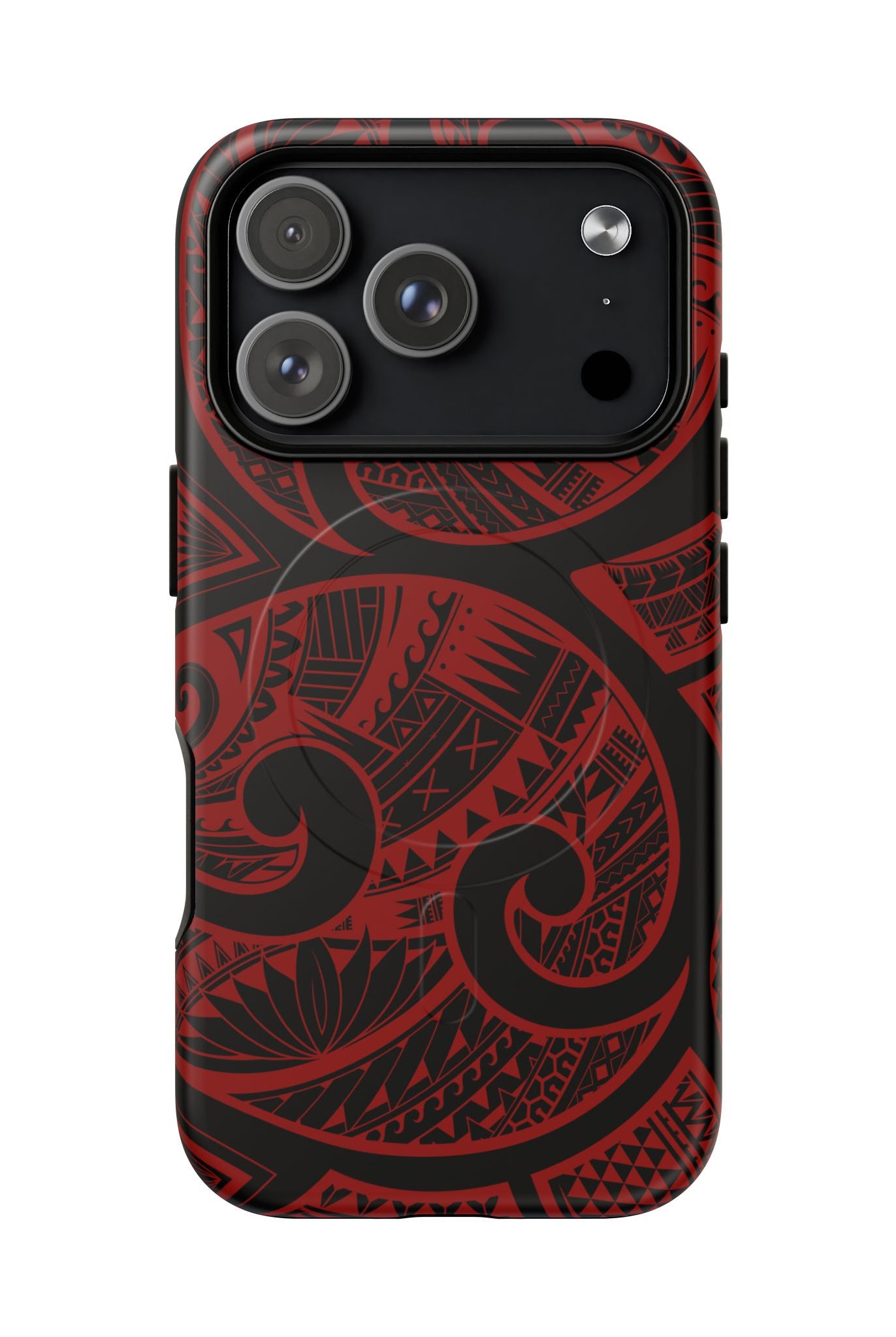 Island Tribal MagSafe iPhone Case Detail View - Hawaiian Crimson Red Polynesian Tribal Design Close Up - The Local Banyan