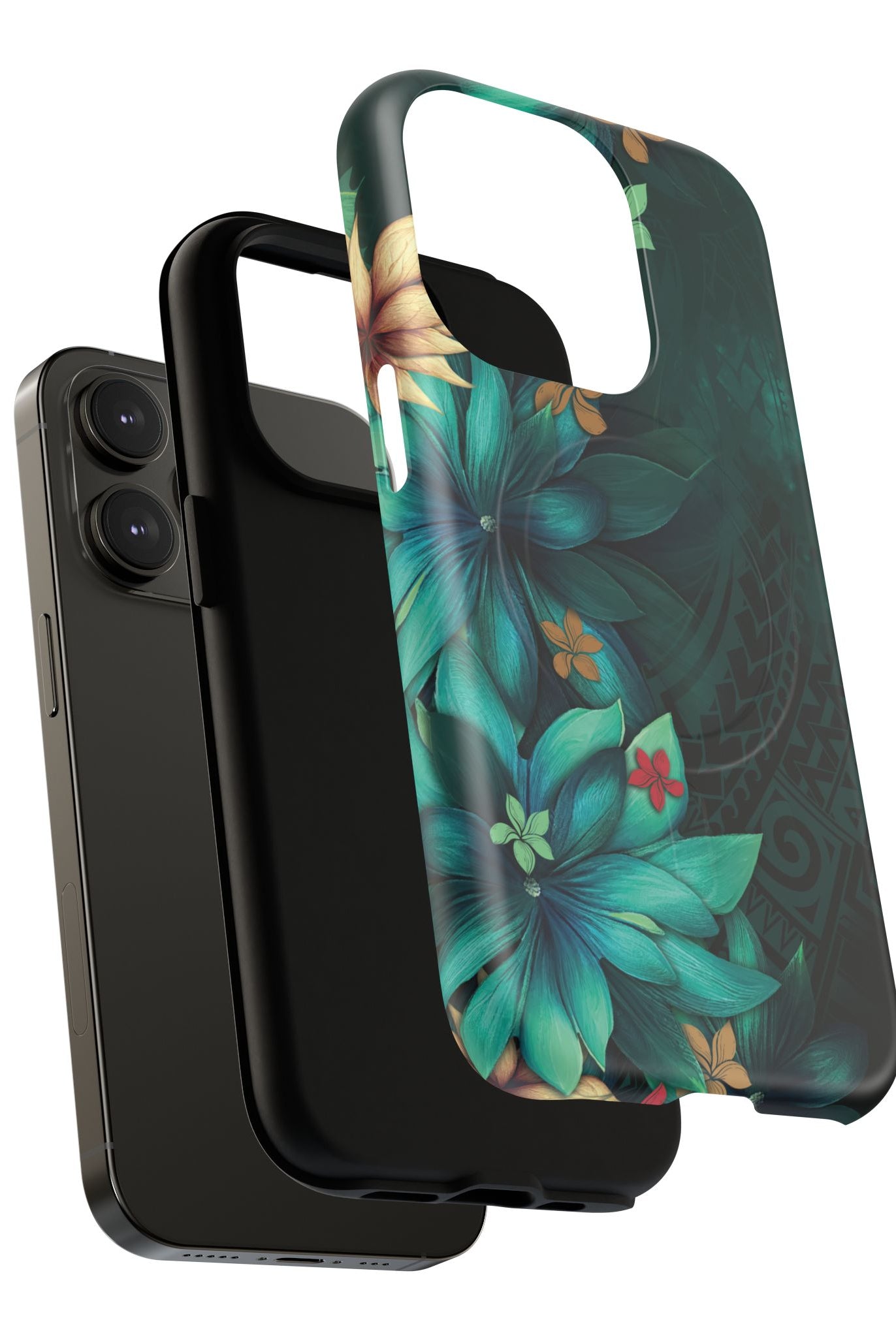 Woman holding Aloha Whispers MagSafe iPhone Case - Hawaiian Abstract Green Floral Polynesian Design - The Local Banyan