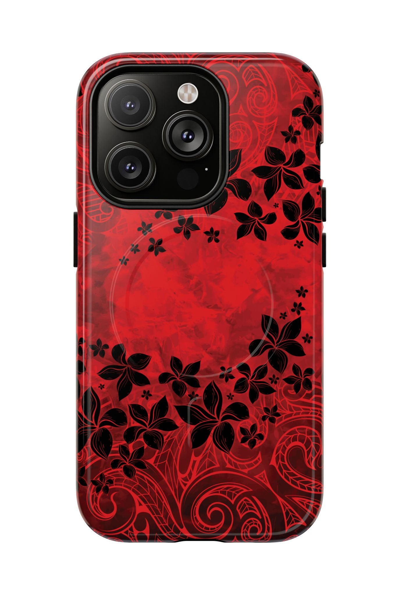 Keahi Pua MagSafe iPhone Case iPhone 14 Pro Glossy - Hawaiian Fire Flower Red Tribal Floral Design - The Local Banyan