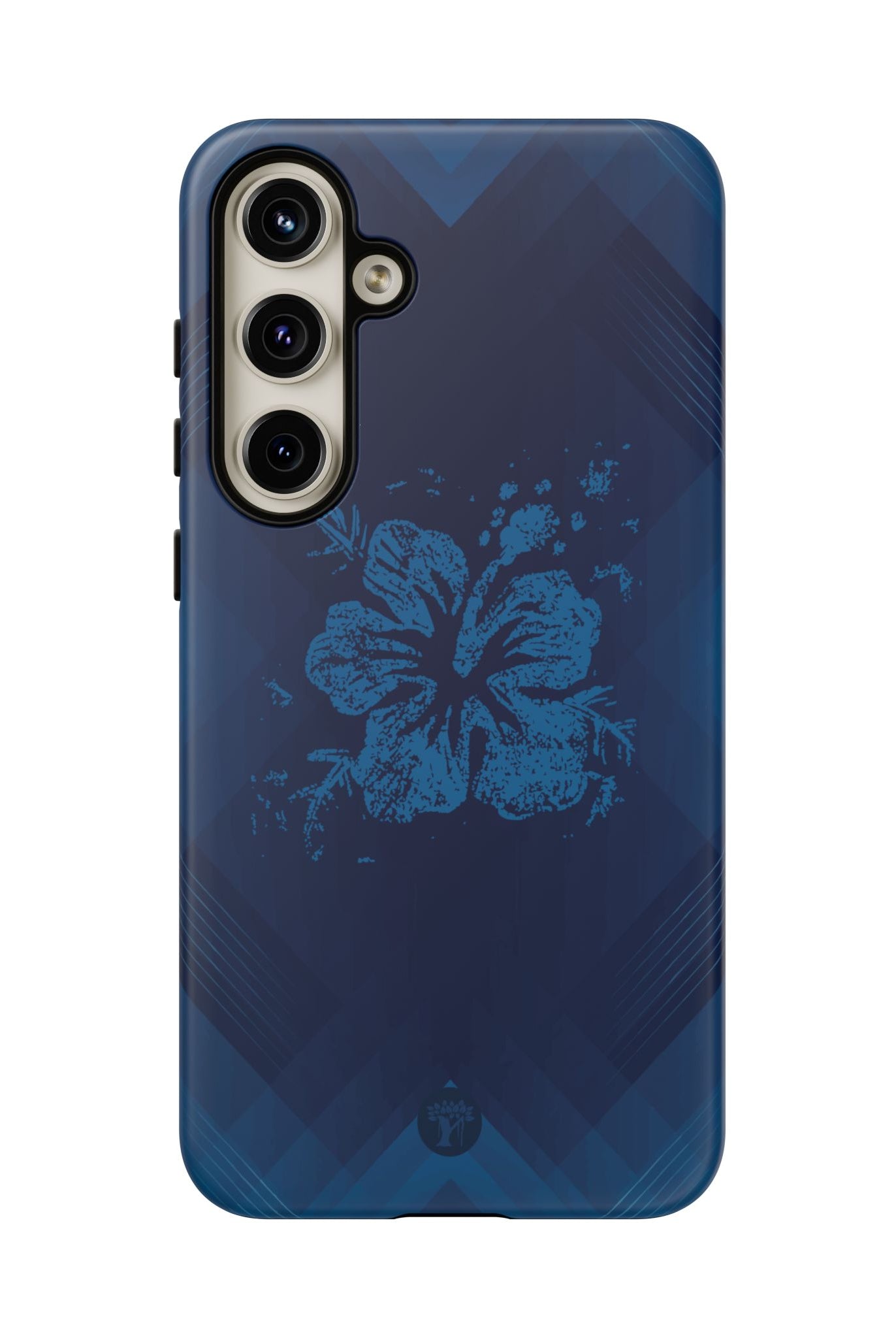 Kikokiko Lehua Tough Samsung Galaxy Case Detail View - Hawaiian Navy Blue Geometric Hibiscus Design Close Up - The Local Banyan