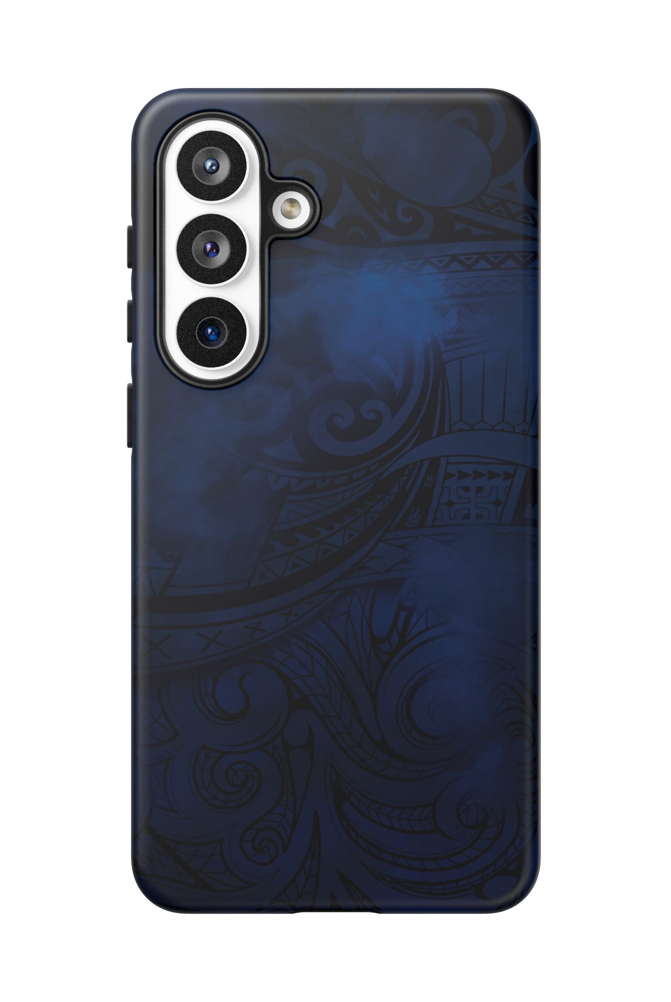 Woman holding Midnight Essence Tough Samsung Galaxy Case - Hawaiian Midnight Navy Polynesian Tribal Design - The Local Banyan