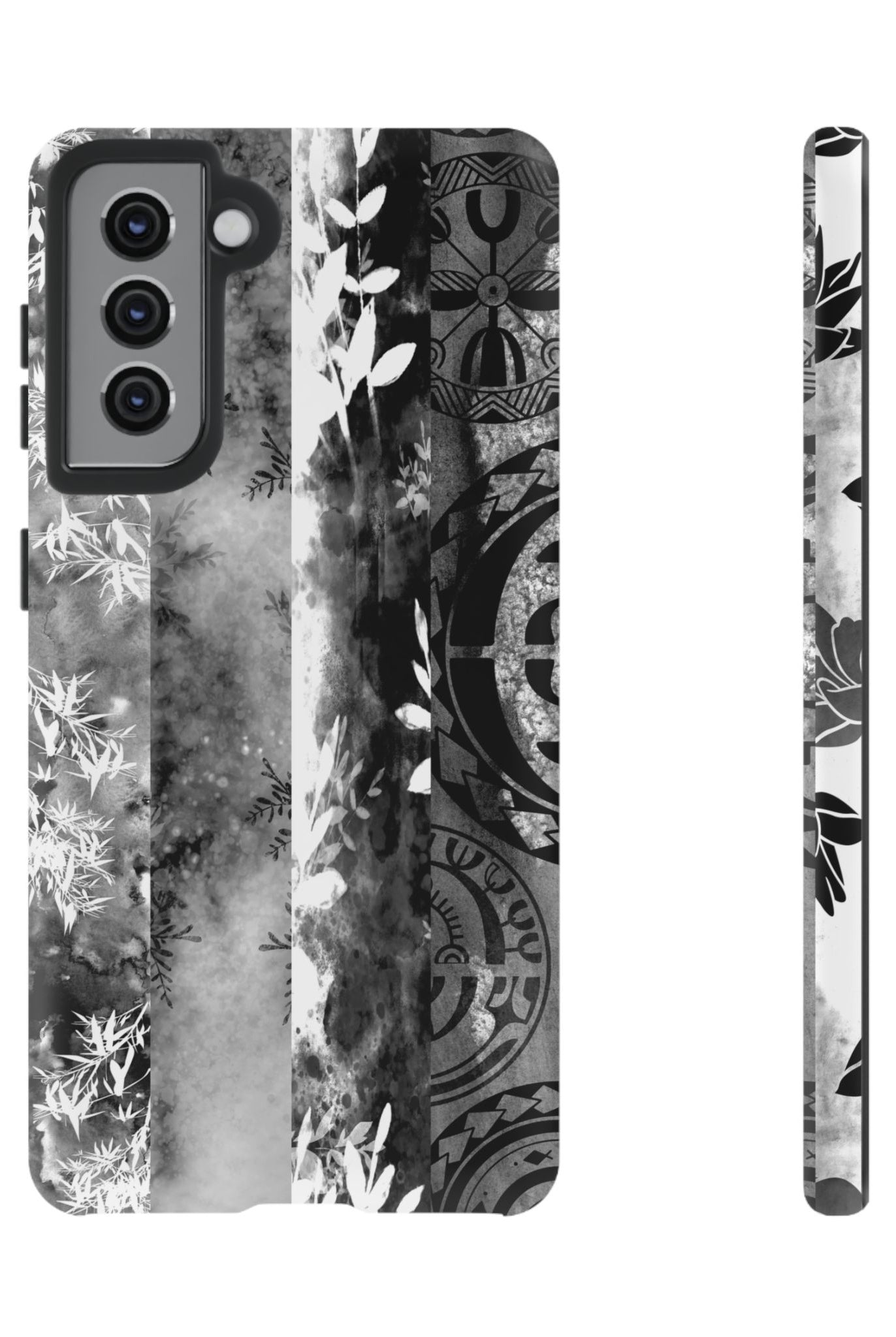 Monochrome Oasis Tough Samsung Galaxy Case Samsung Galaxy S21 Matte - Hawaiian Black White Botanical Tribal Design - The Local Banyan