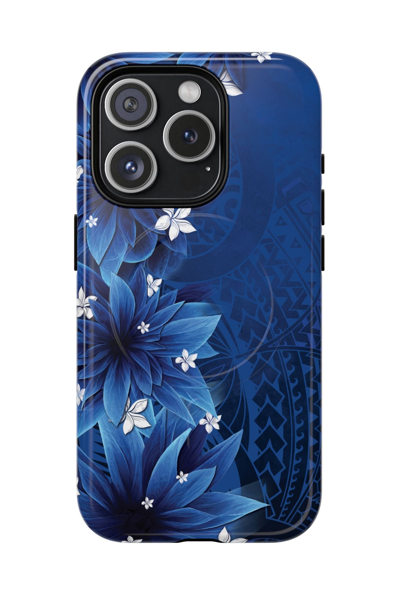 Hoku Pua MagSafe iPhone Case iPhone 15 Pro Glossy - Hawaiian Blue Star Flower Polynesian Design - The Local Banyan