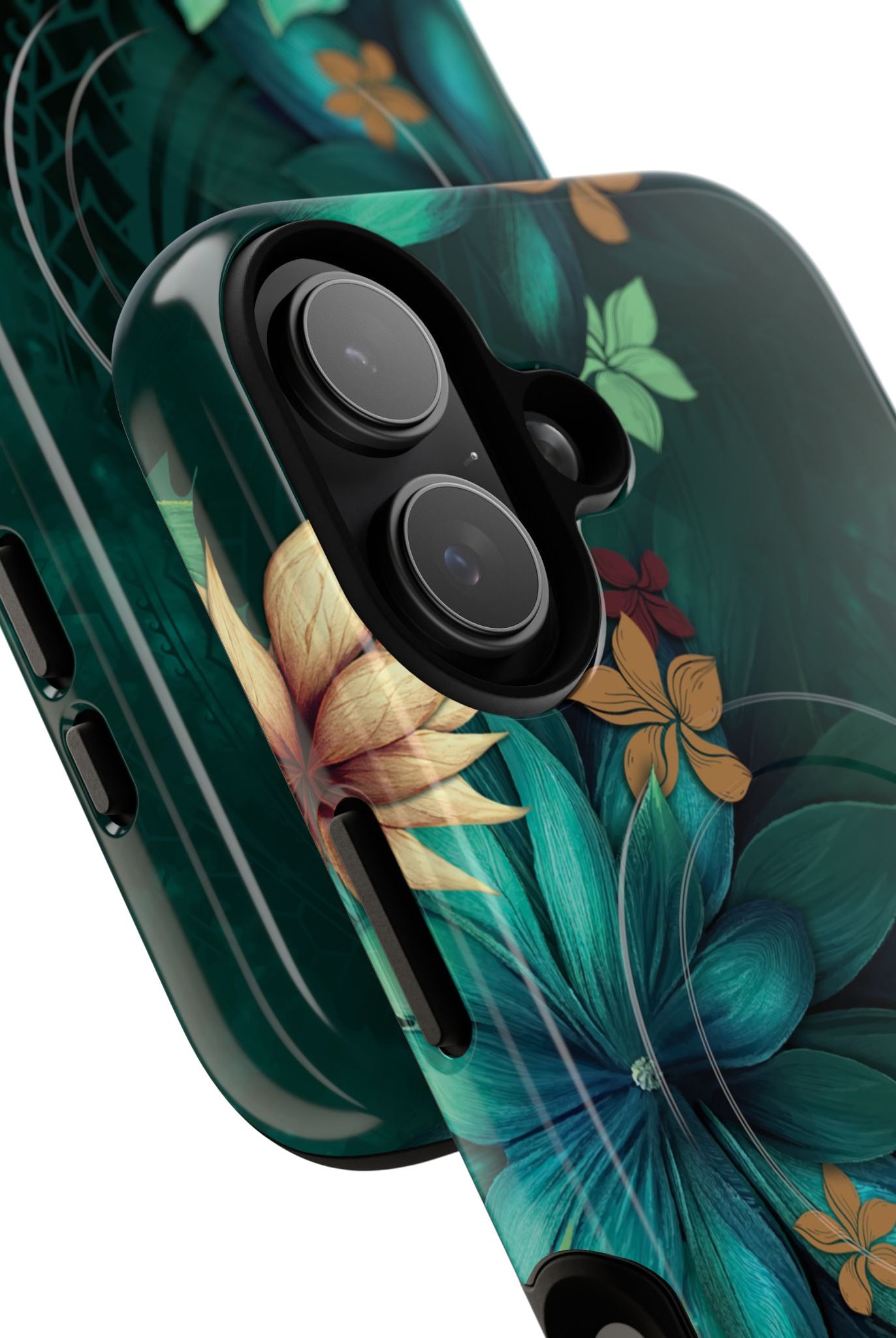 Woman holding Aloha Whispers MagSafe iPhone Case - Hawaiian Abstract Green Floral Polynesian Design - The Local Banyan