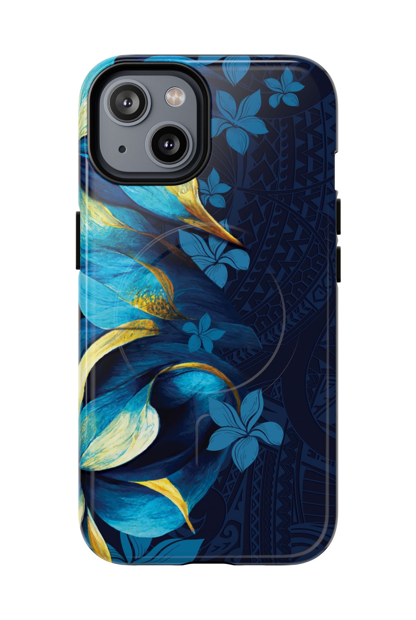 Po Mahina MagSafe iPhone Case iPhone 14 Glossy - Hawaiian Moonlit Teal Gold Floral Design - The Local Banyan