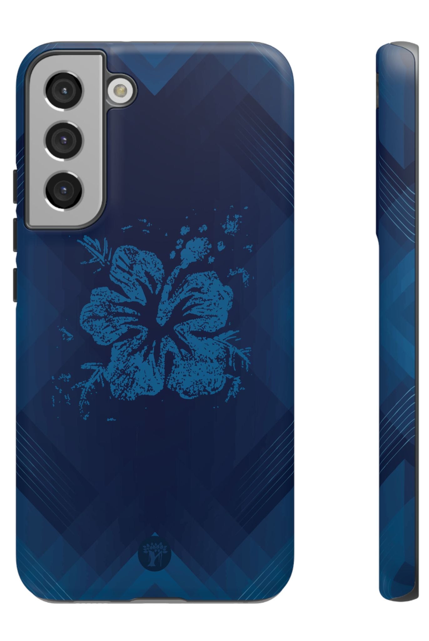 Kikokiko Lehua Tough Samsung Galaxy Case Samsung Galaxy S22 Plus Matte - Hawaiian Navy Blue Geometric Hibiscus Design - The Local Banyan