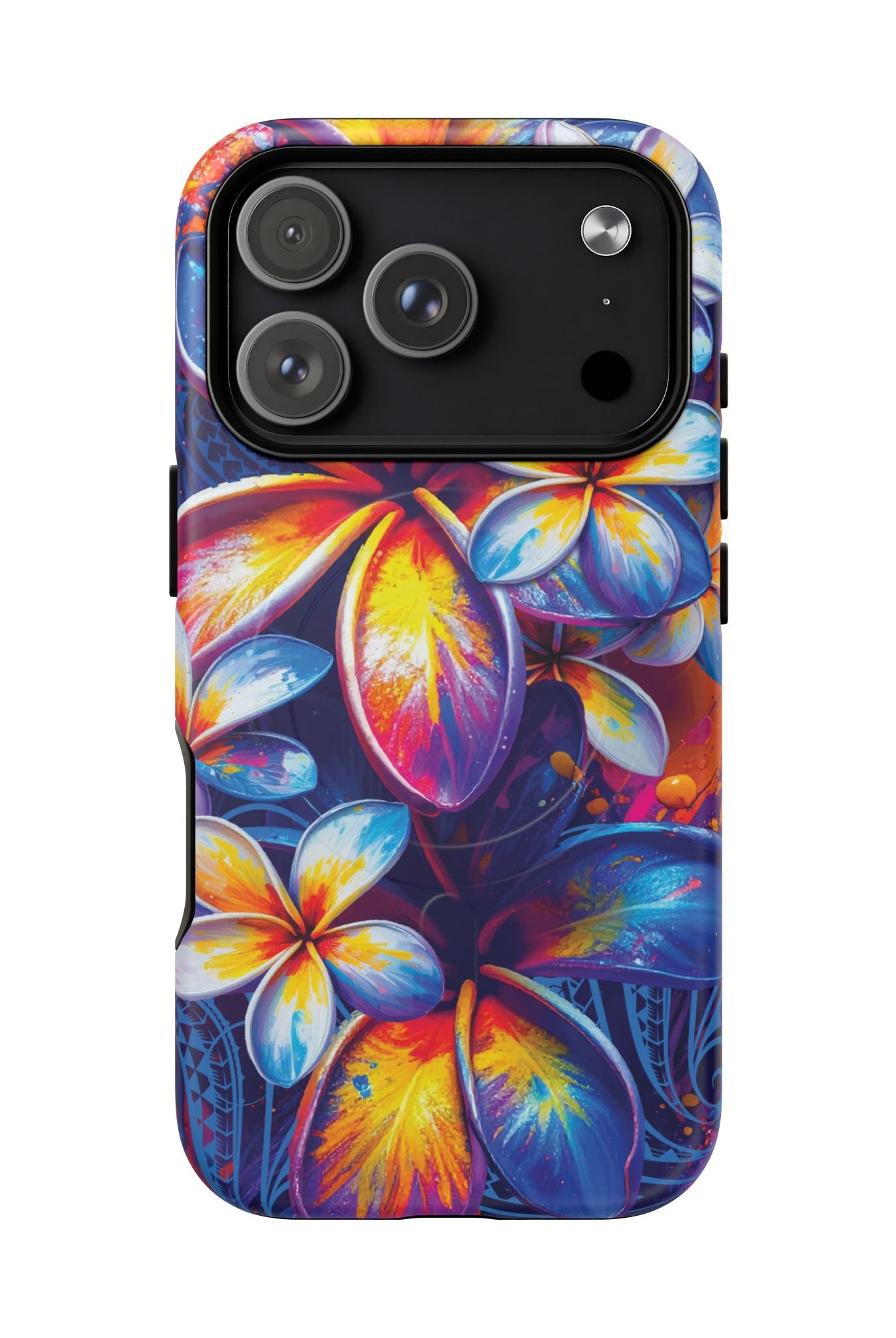 Sunset Ink MagSafe iPhone Case Detail View - Hawaiian Plumeria Street Art Graffiti Tropical Design Close Up - The Local Banyan