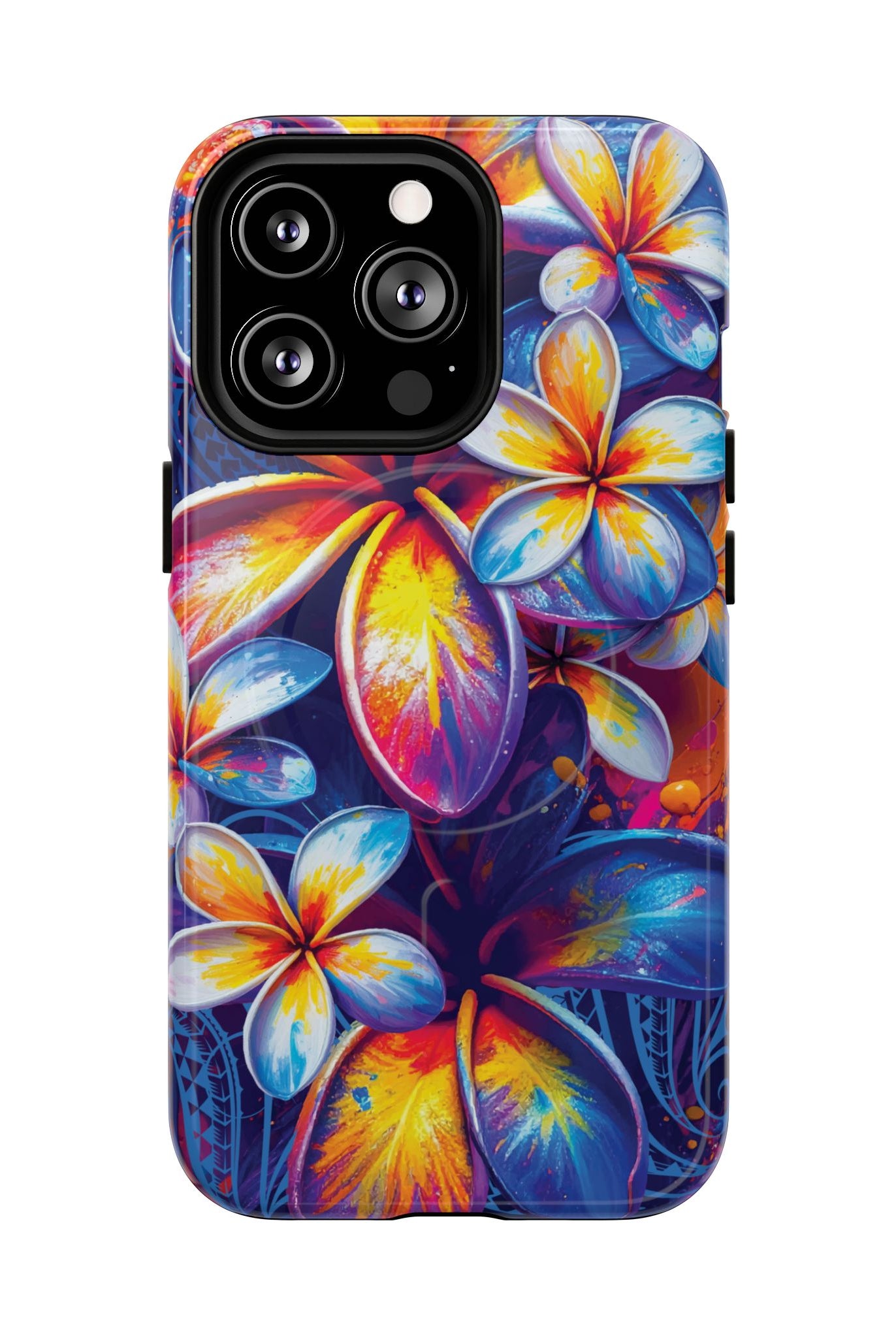 Woman holding Sunset Ink MagSafe iPhone Case - Hawaiian Plumeria Street Art Graffiti Tropical Design - The Local Banyan