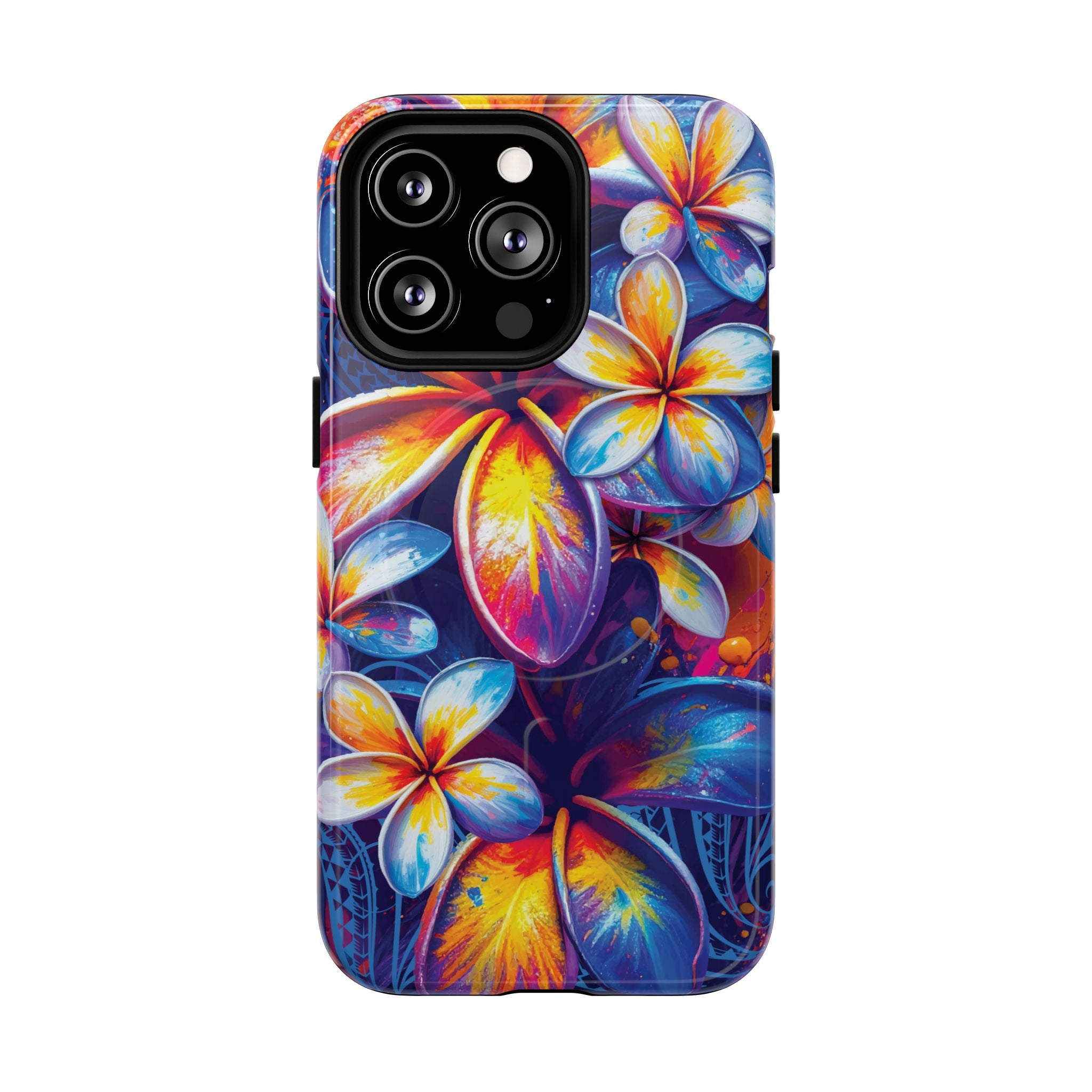 Woman holding Sunset Ink MagSafe iPhone Case - Hawaiian Plumeria Street Art Graffiti Tropical Design - The Local Banyan