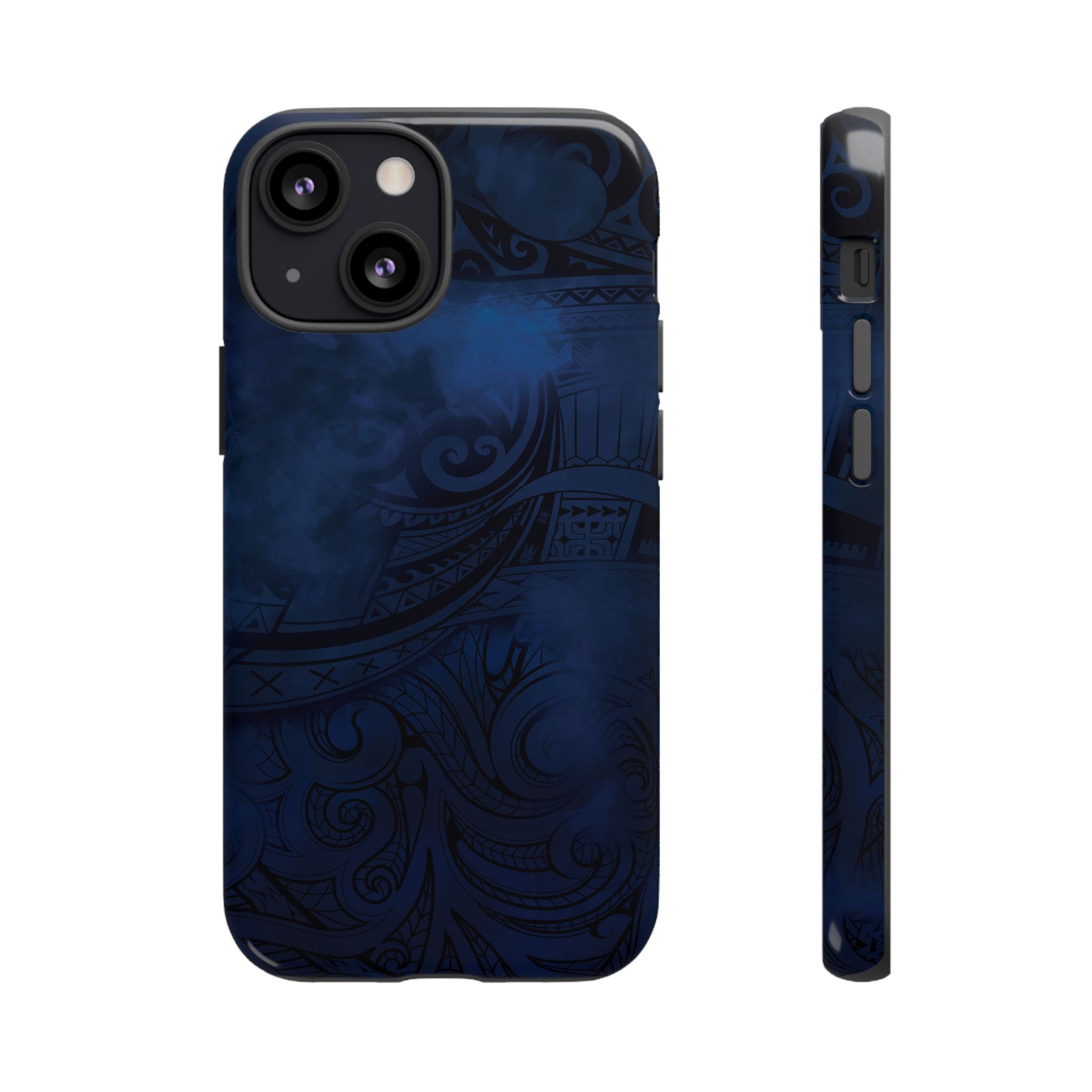 Midnight Essence Tough iPhone Case iPhone 13 Mini Glossy - Hawaiian Midnight Navy Polynesian Tribal Design - The Local Banyan