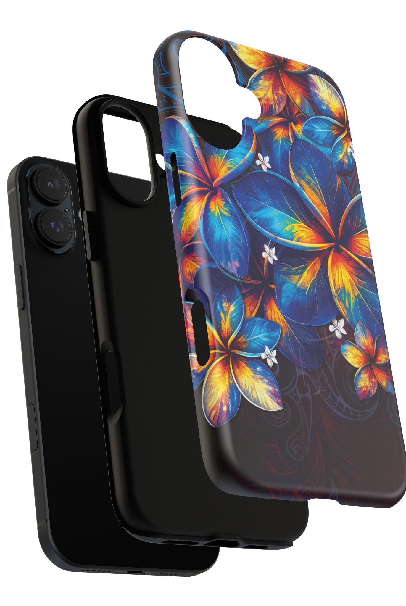 Woman holding Nohea Twilight MagSafe iPhone Case - Hawaiian Blue Orange Plumeria Twilight Design - The Local Banyan