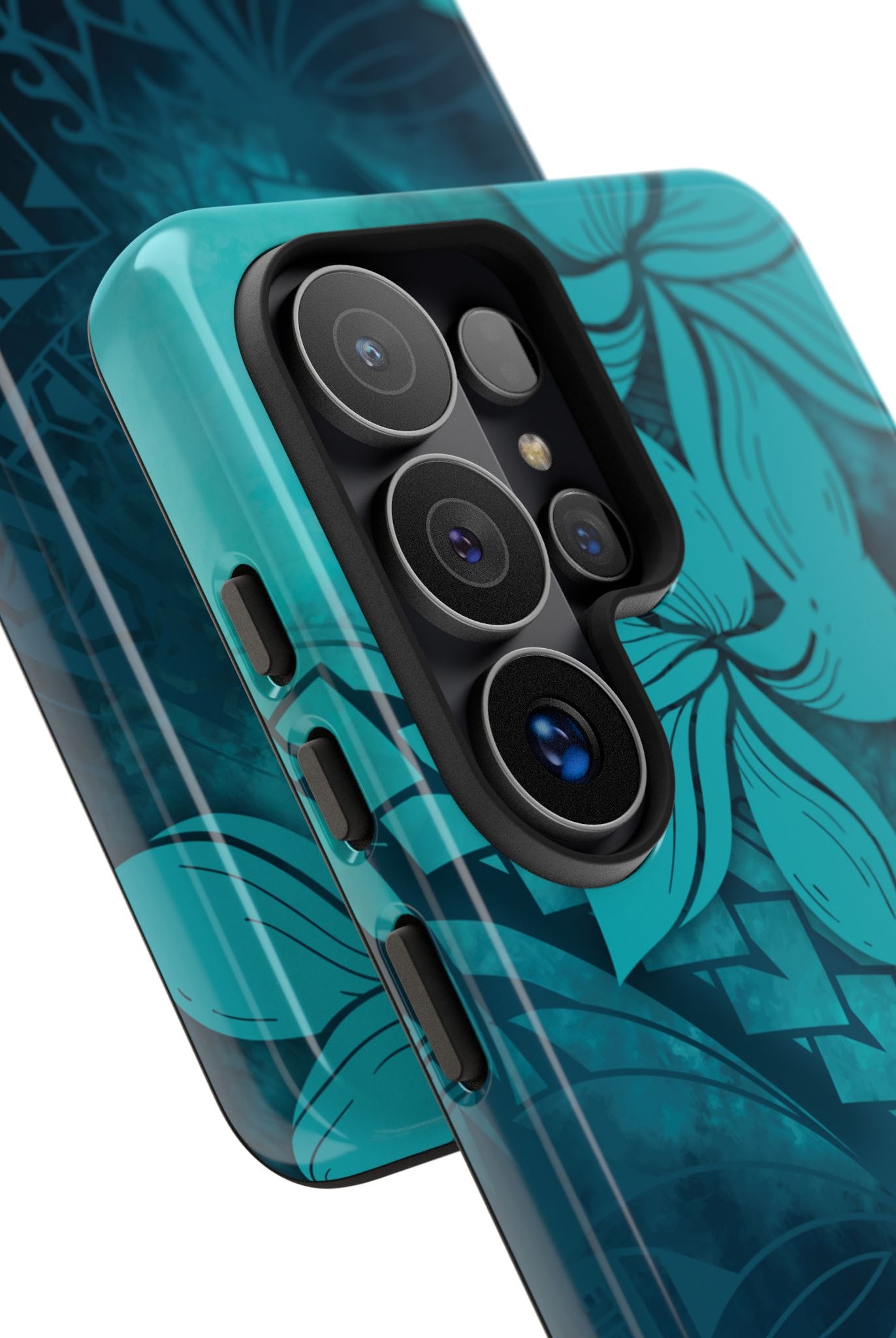 Moana Bloom Tough Samsung Galaxy Case Detail View - Hawaiian Teal Plumeria Ocean Tribal Design Close Up - The Local Banyan