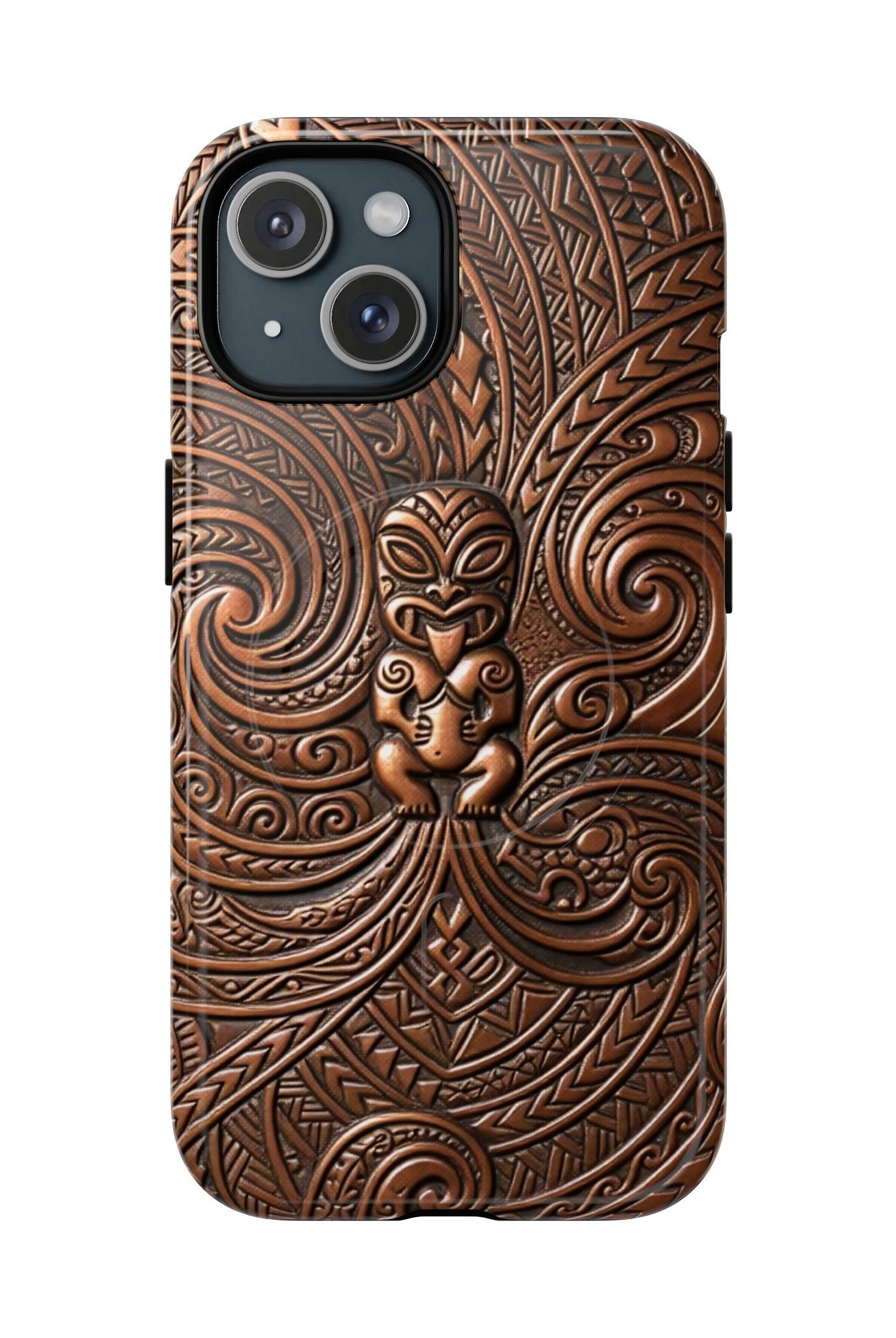 Paa Guardian MagSafe iPhone Case iPhone 15 Glossy - Hawaiian Copper Carved Tiki Polynesian Design - The Local Banyan