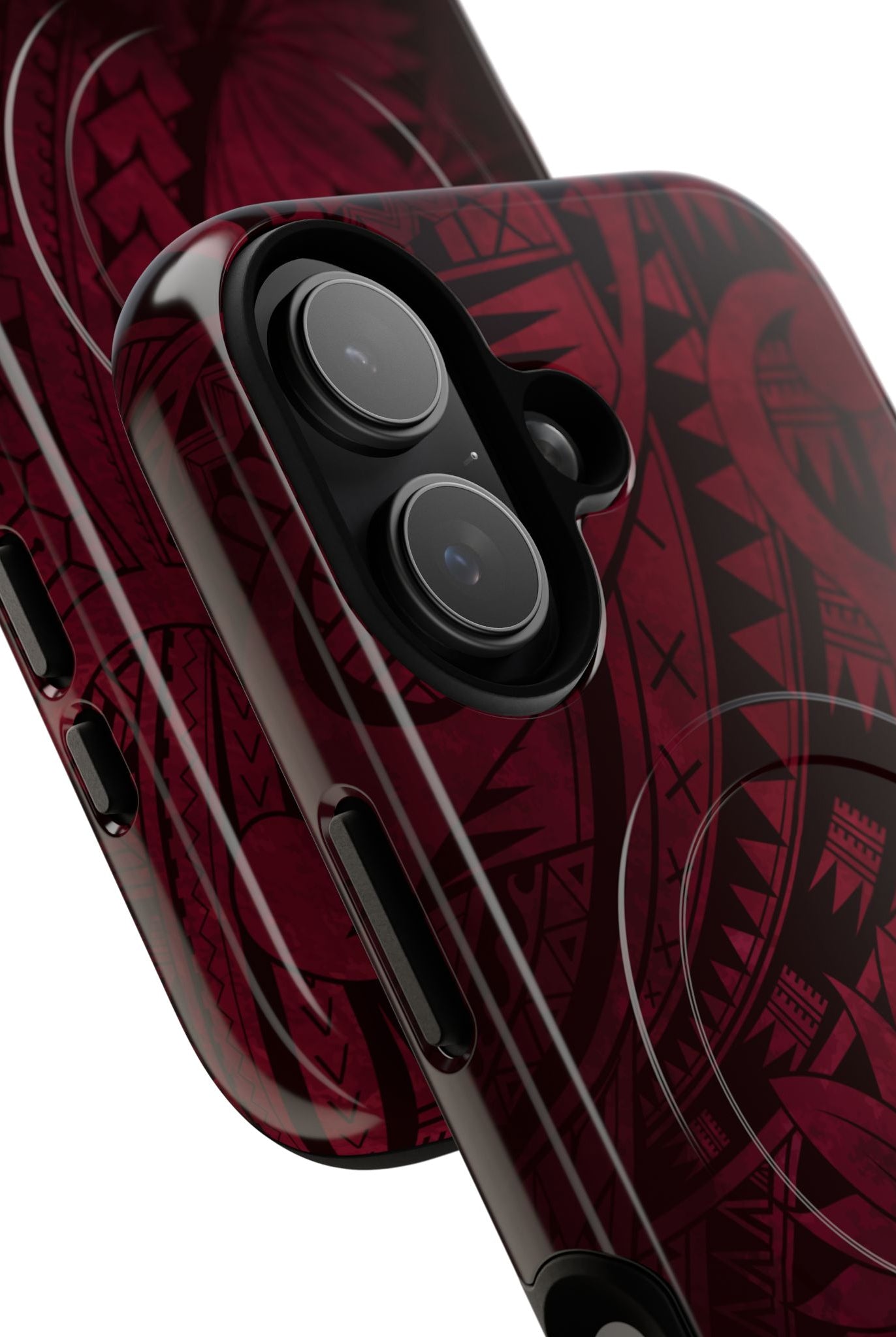 Eternal Ember MagSafe iPhone Case Detail View - Hawaiian Red Tribal Polynesian Design Close Up - The Local Banyan