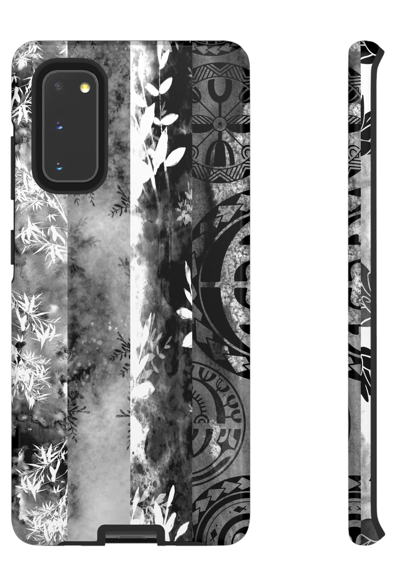 Monochrome Oasis Tough Samsung Galaxy Case Samsung Galaxy S20 Glossy - Hawaiian Black White Botanical Tribal Design - The Local Banyan