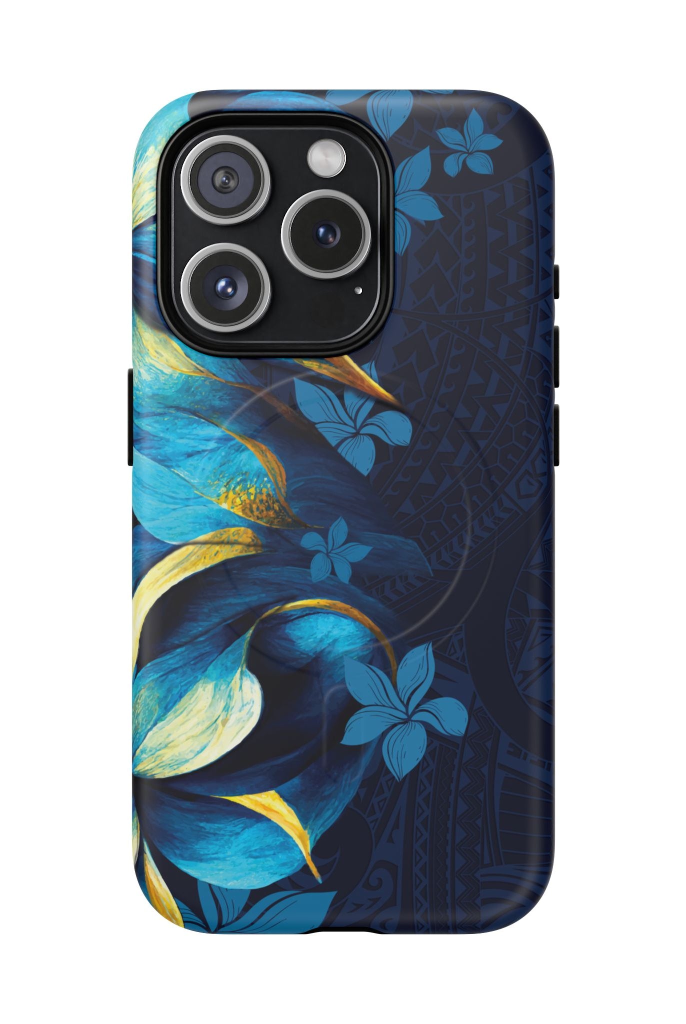 Po Mahina MagSafe iPhone Case iPhone 15 Pro Matte - Hawaiian Moonlit Teal Gold Floral Design - The Local Banyan