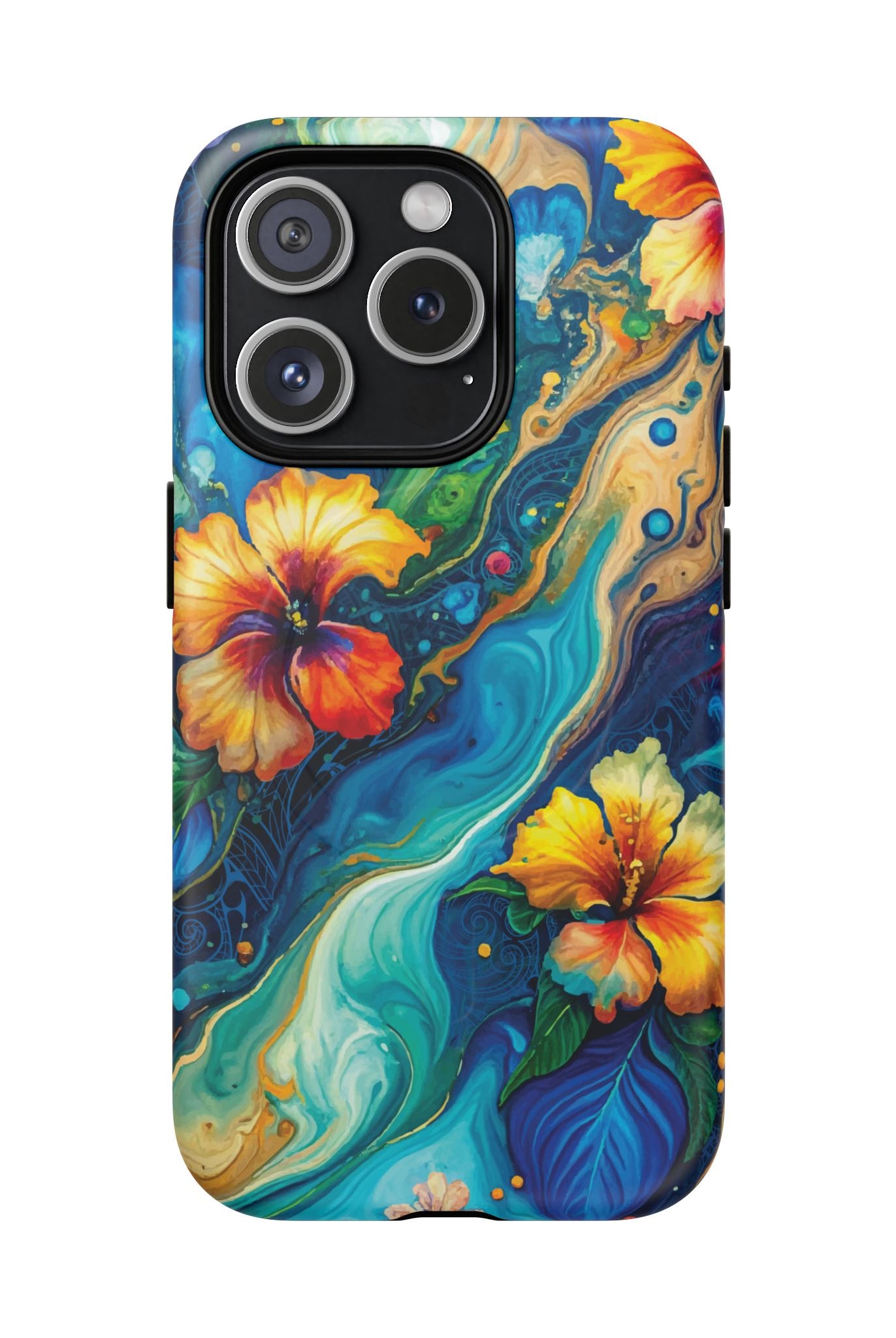 Aloalo Drift MagSafe iPhone Case iPhone 15 Pro Matte - Hawaiian Hibiscus Teal Ocean Wave Design - The Local Banyan