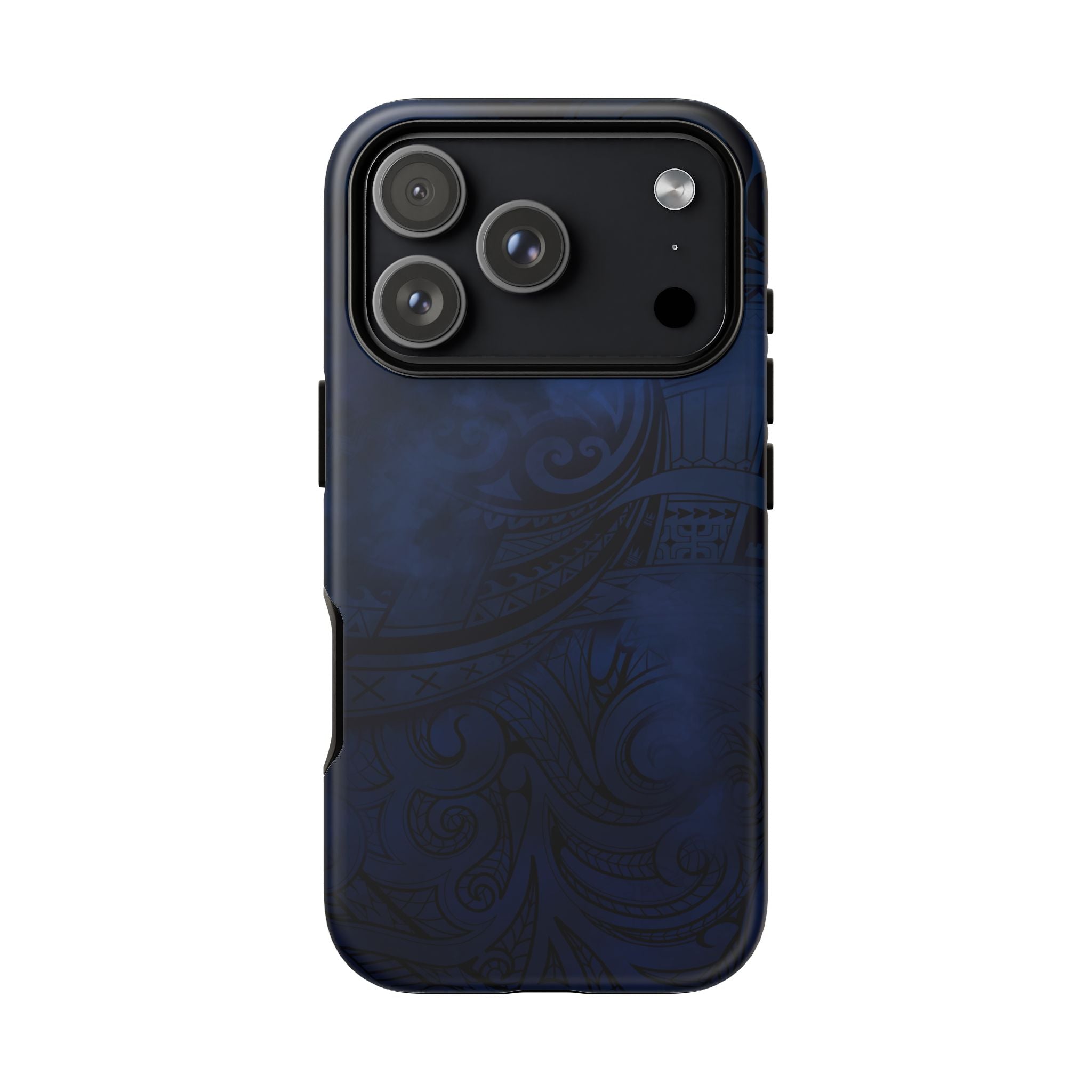 Midnight Essence Tough iPhone Case Detail View - Hawaiian Midnight Navy Polynesian Tribal Design Close Up - The Local Banyan