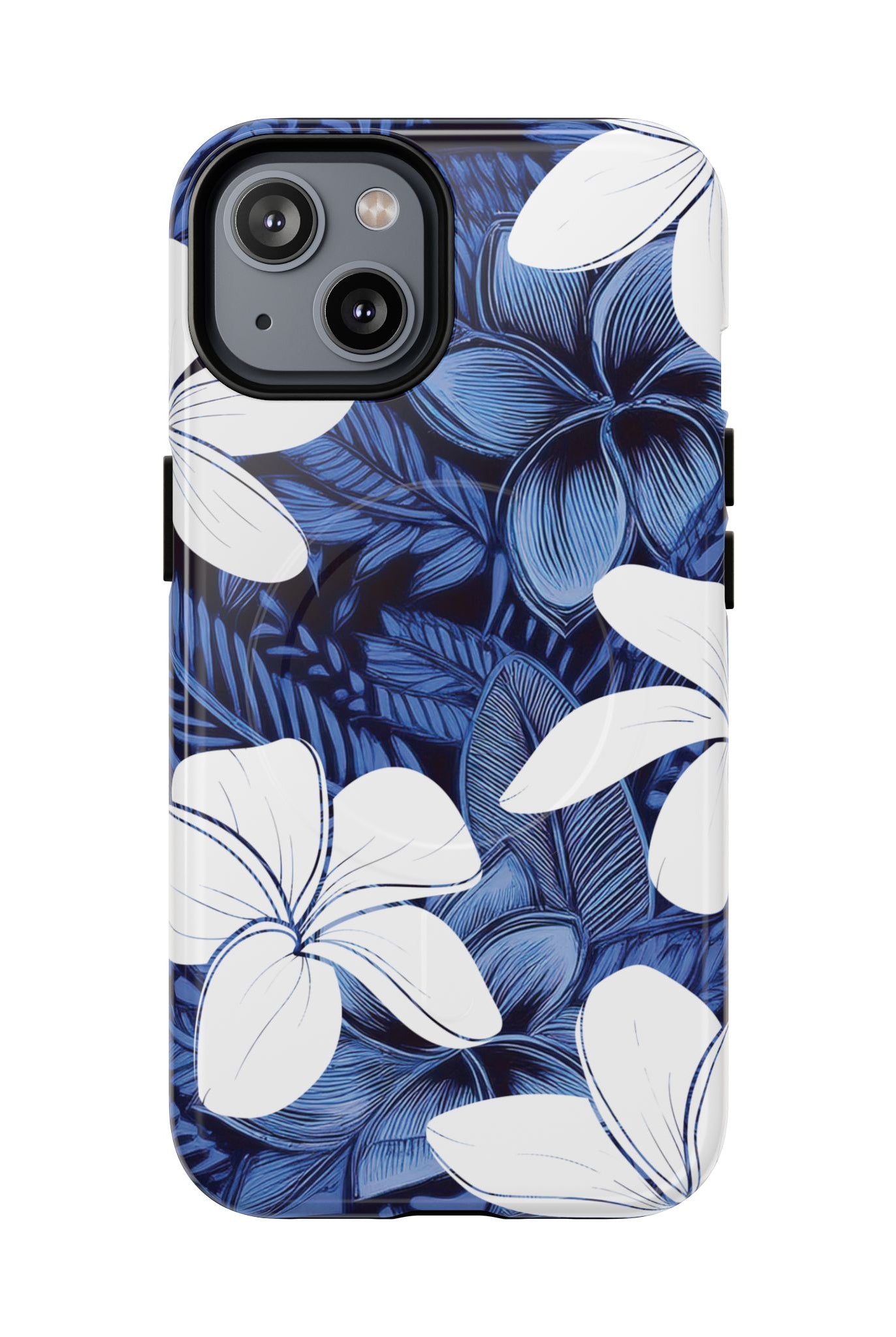 Eternal Blue Plumeria MagSafe iPhone Case iPhone 14 Glossy - Hawaiian Blue Plumeria Ocean Floral Design - The Local Banyan