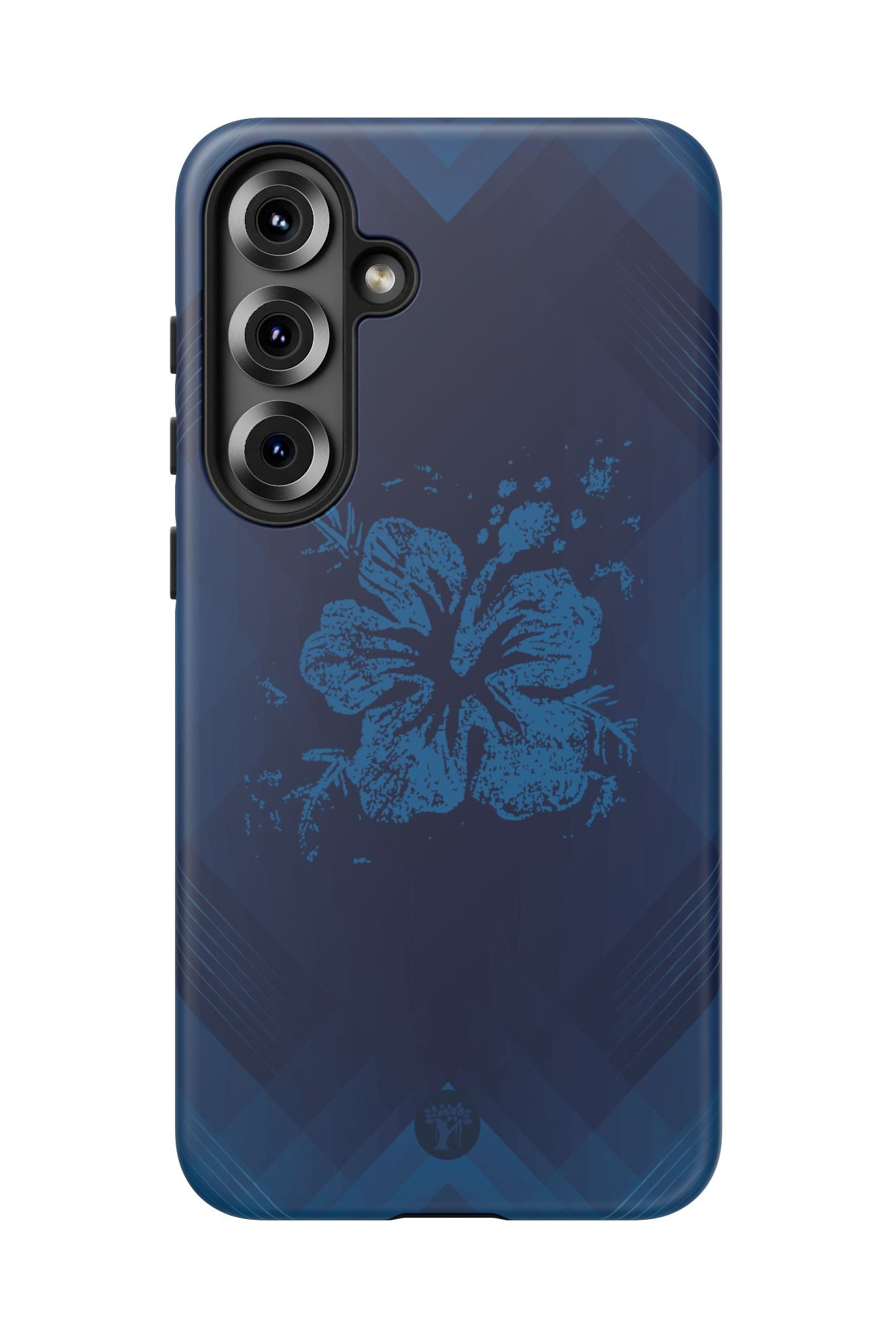 Kikokiko Lehua Tough Samsung Galaxy Case Detail View - Hawaiian Navy Blue Geometric Hibiscus Design Close Up - The Local Banyan