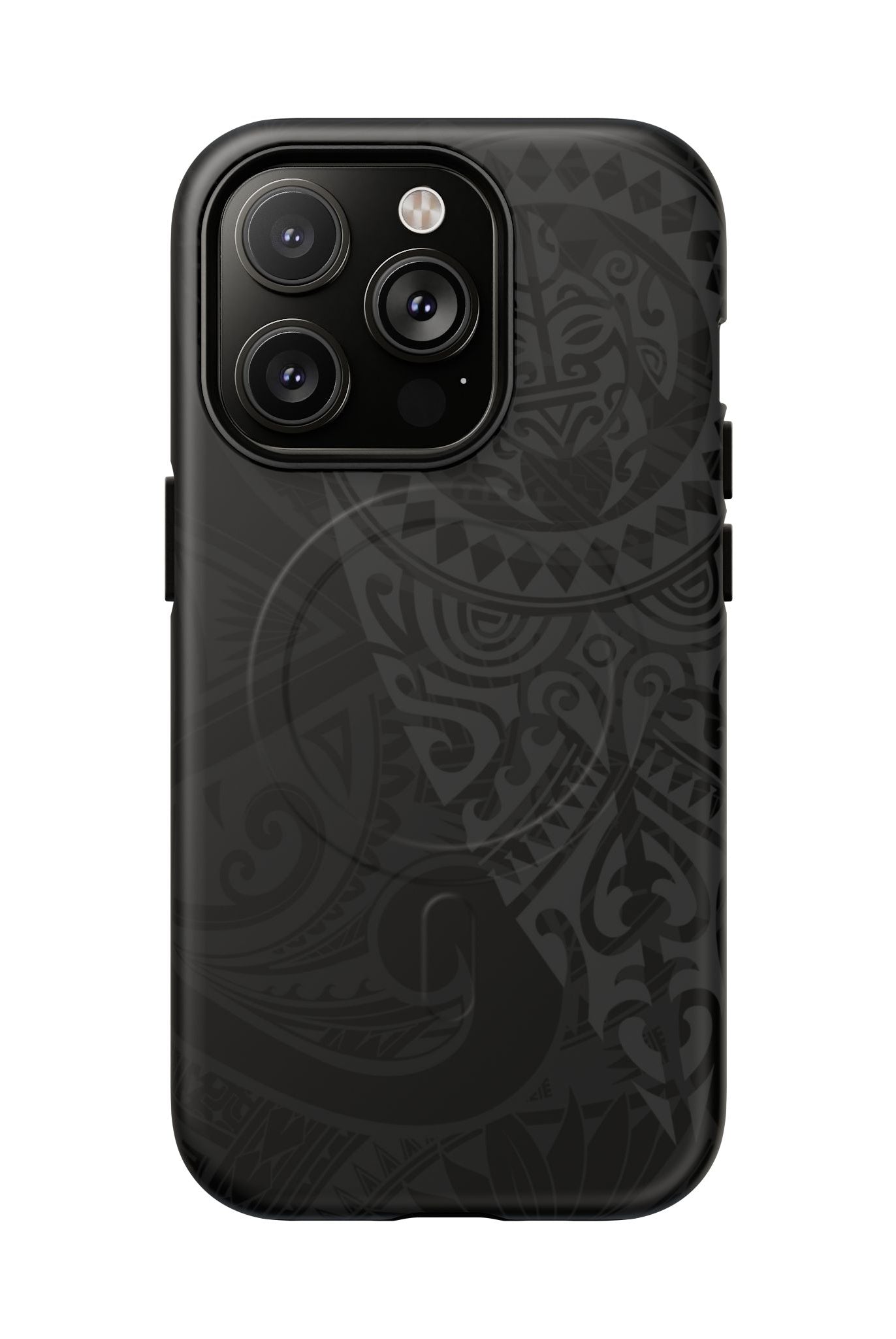 Tribal Guardian MagSafe iPhone Case iPhone 14 Pro Matte - Hawaiian Black on Black Polynesian Tribal Design - The Local Banyan