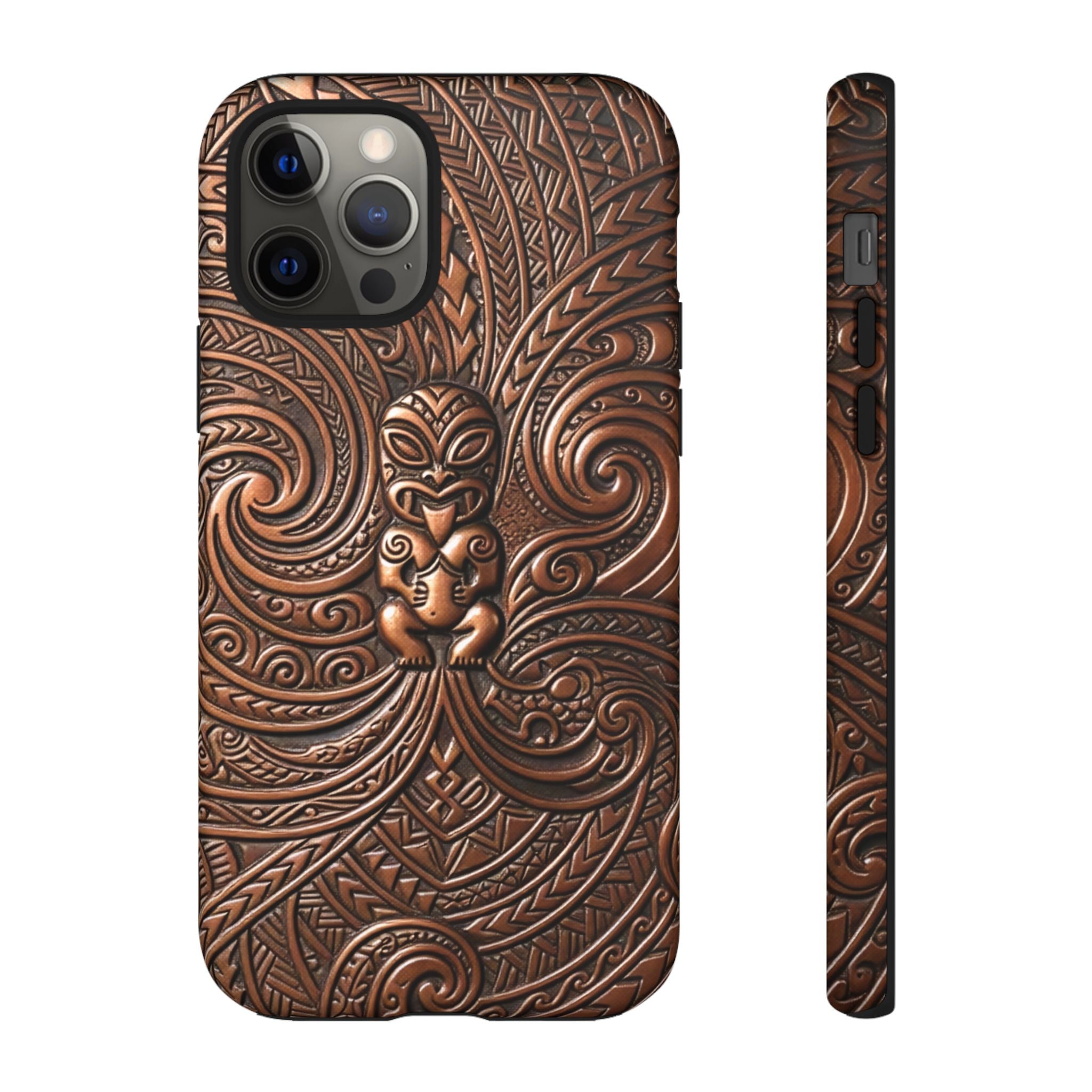 Paa Guardian Tough iPhone Case iPhone 12 Pro Matte - Hawaiian Copper Carved Tiki Polynesian Design - The Local Banyan