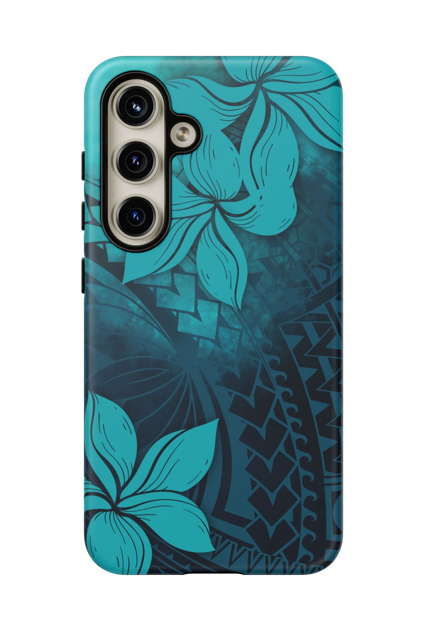 Moana Bloom Tough Samsung Galaxy Case Detail View - Hawaiian Teal Plumeria Ocean Tribal Design Close Up - The Local Banyan