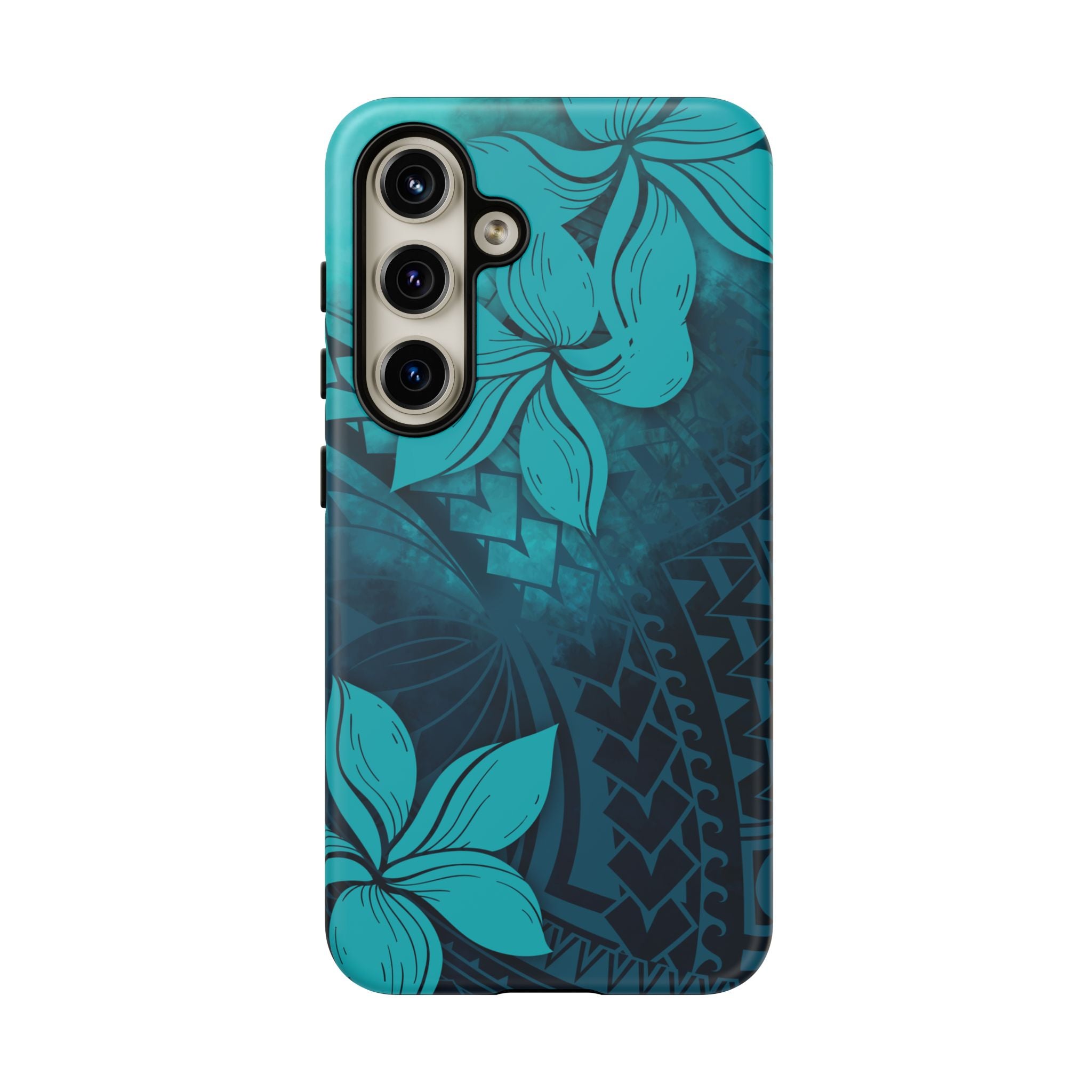 Moana Bloom Tough Samsung Galaxy Case Detail View - Hawaiian Teal Plumeria Ocean Tribal Design Close Up - The Local Banyan