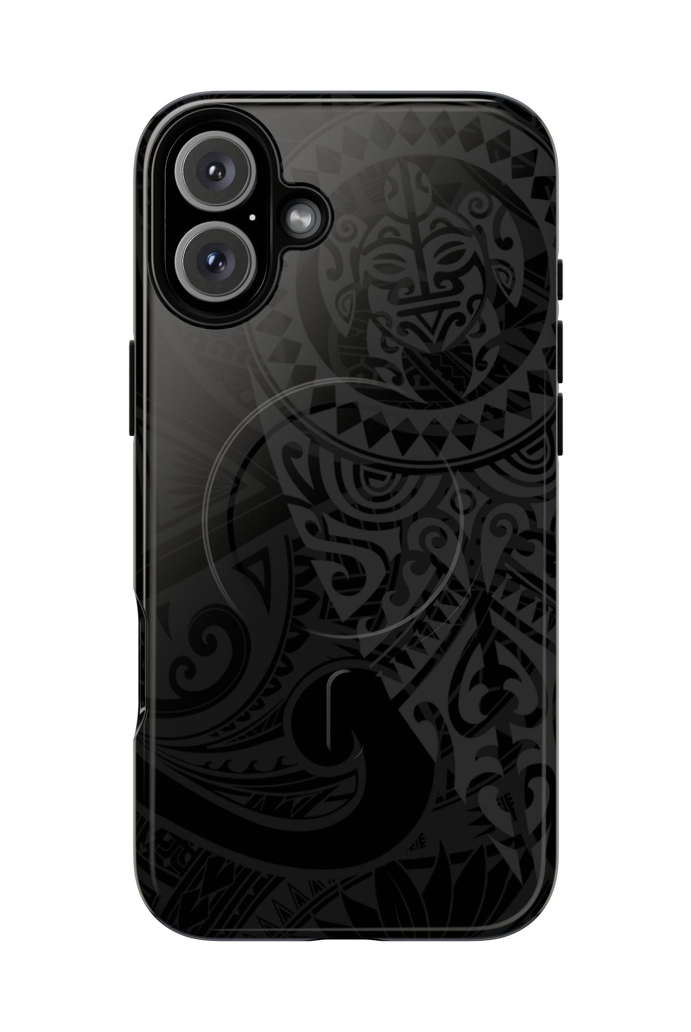 Tribal Guardian MagSafe iPhone Case iPhone 16 Plus Glossy - Hawaiian Black on Black Polynesian Tribal Design - The Local Banyan