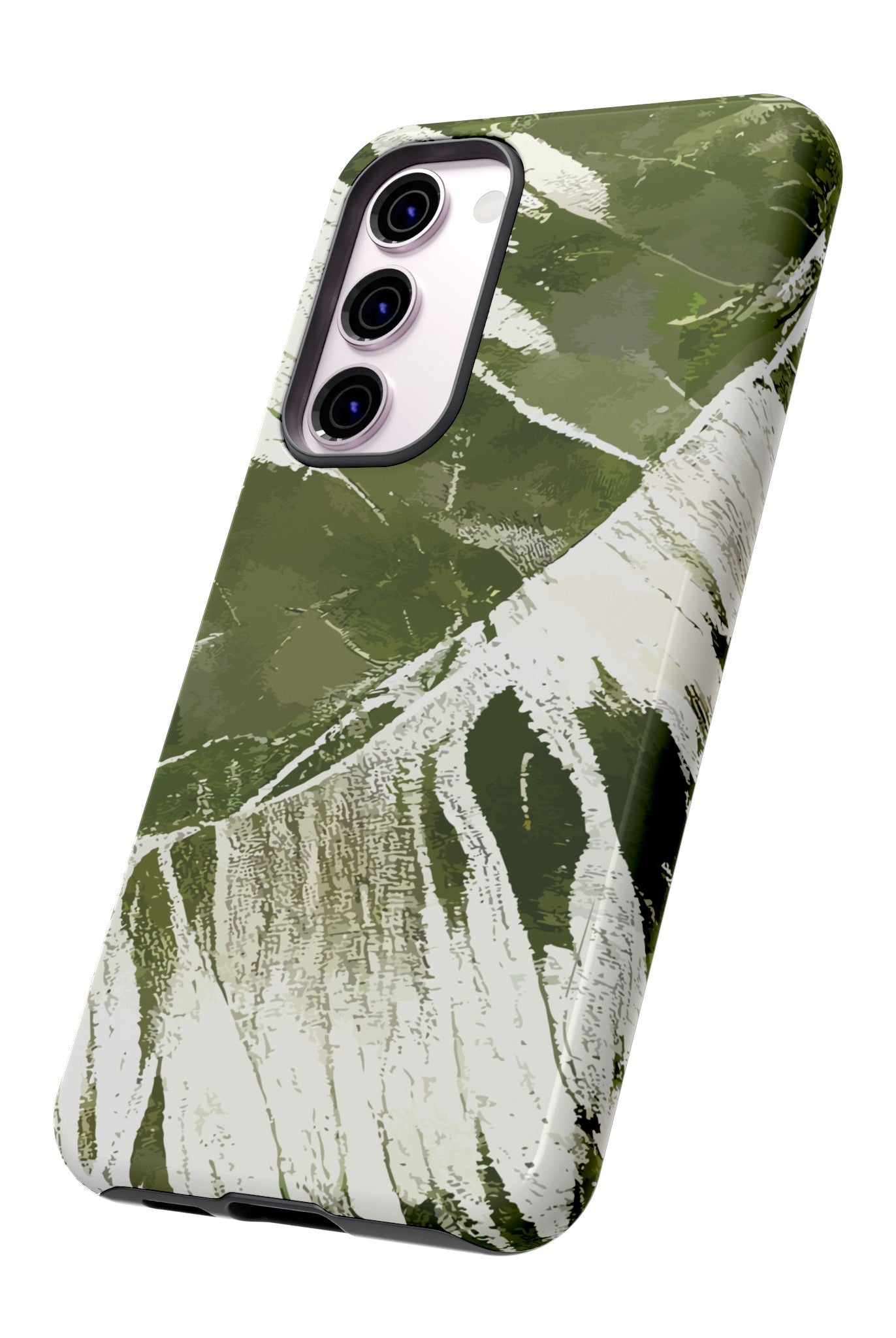 Island Breeze Tough Samsung Galaxy Case Detail View - Hawaiian Palm Leaf Olive Green Botanical Design Close Up - The Local Banyan