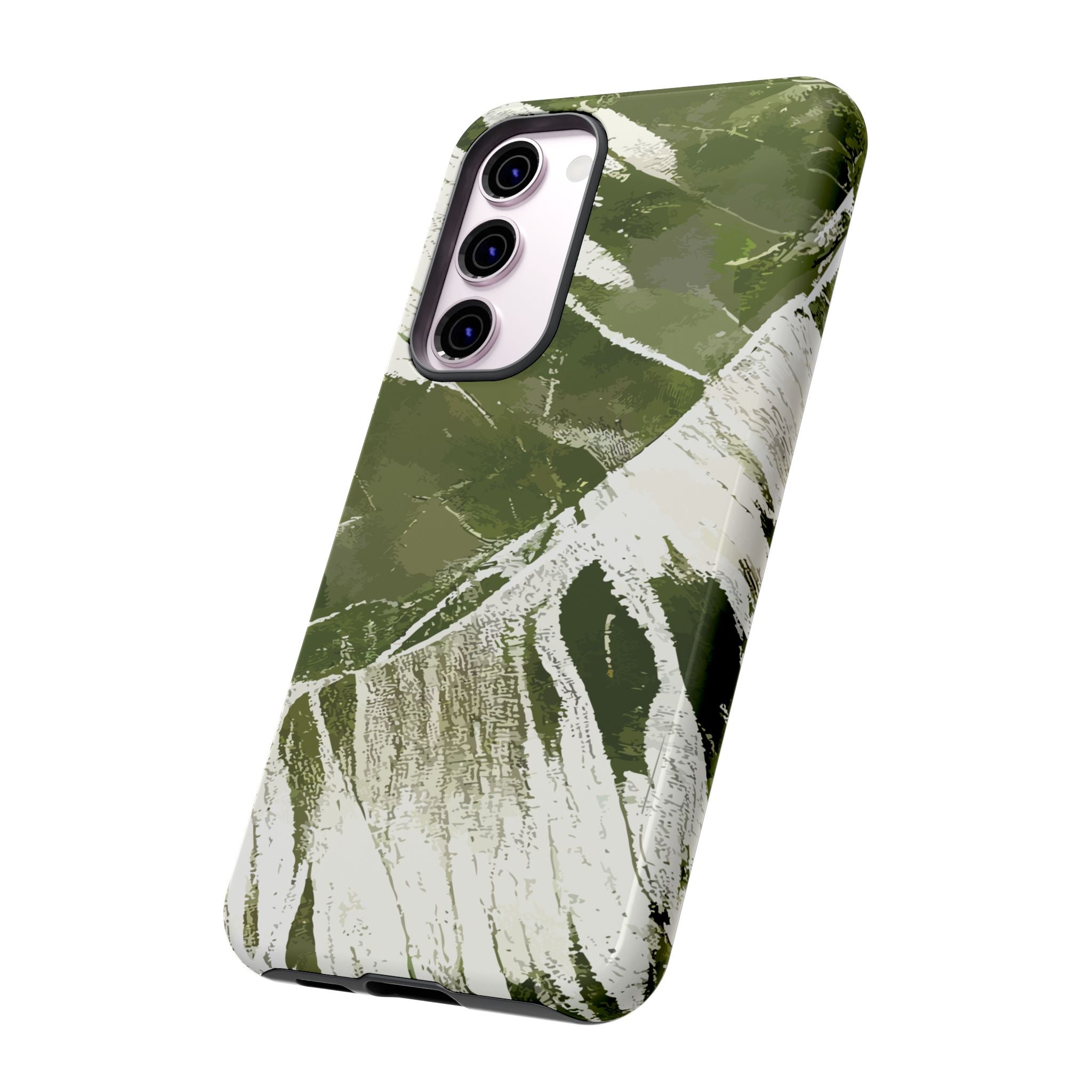 Island Breeze Tough Samsung Galaxy Case Detail View - Hawaiian Palm Leaf Olive Green Botanical Design Close Up - The Local Banyan