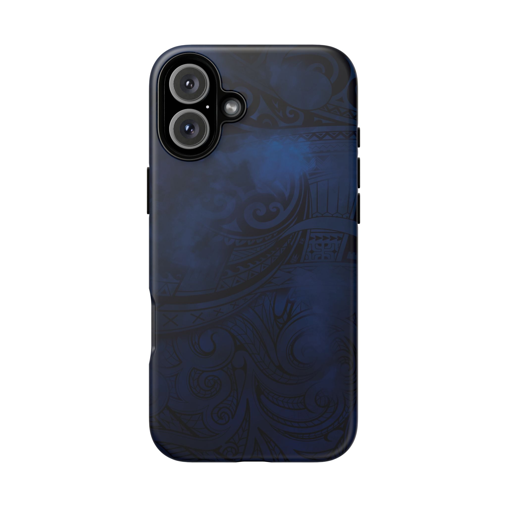 Midnight Essence Tough iPhone Case Detail View - Hawaiian Midnight Navy Polynesian Tribal Design Close Up - The Local Banyan