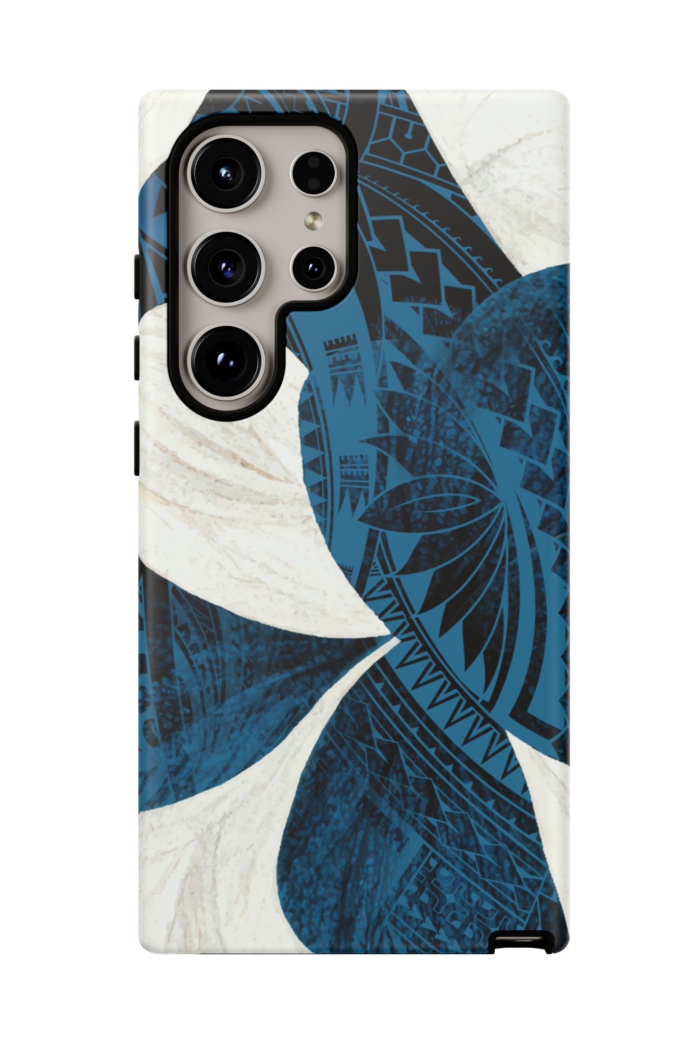 Hana Breeze Tough Samsung Galaxy Case Detail View - Hawaiian Blue Plumeria Polynesian Botanical Design Close Up - The Local Banyan