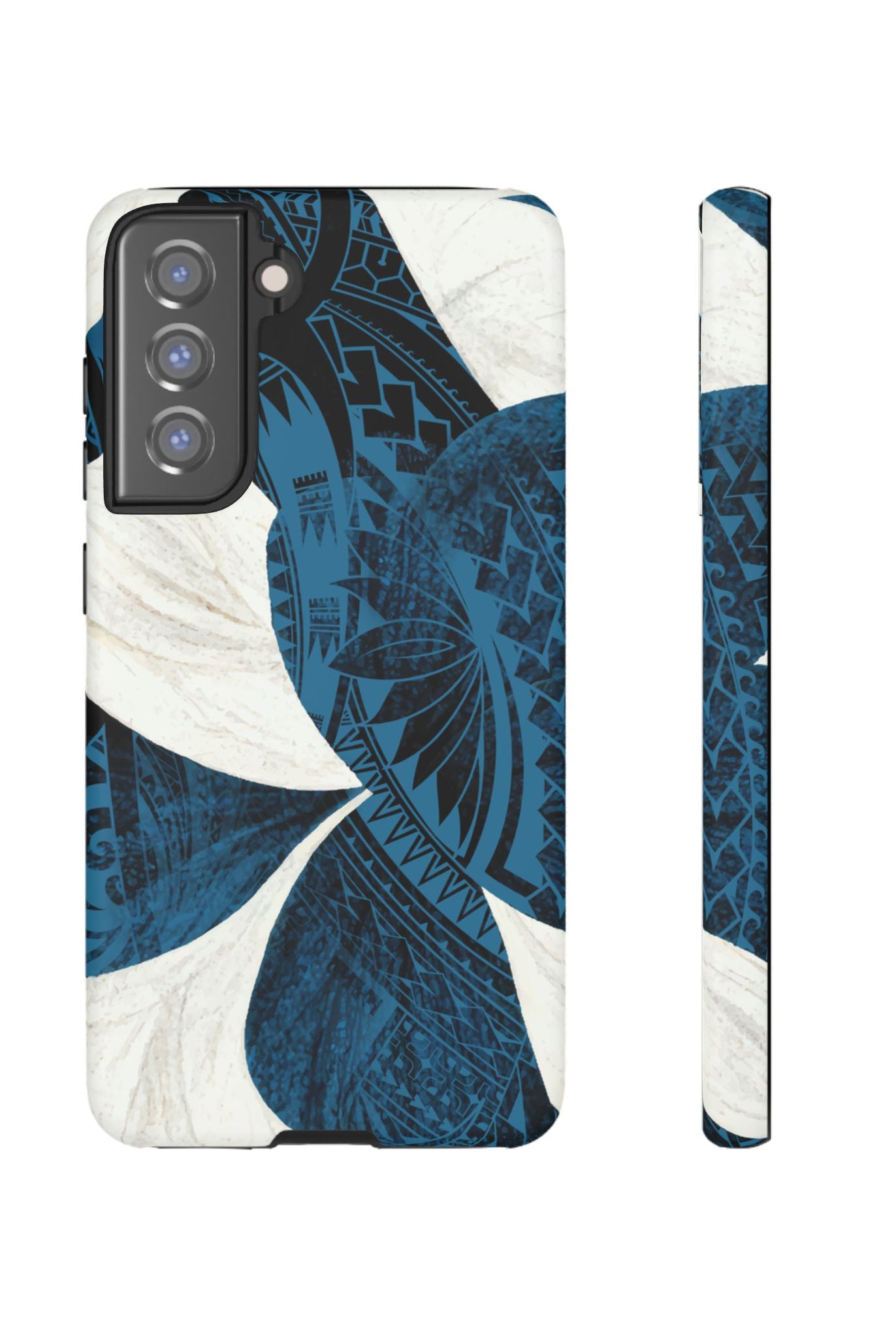 Hana Breeze Tough Samsung Galaxy Case Samsung Galaxy S21 FE Matte - Hawaiian Blue Plumeria Polynesian Botanical Design - The Local Banyan
