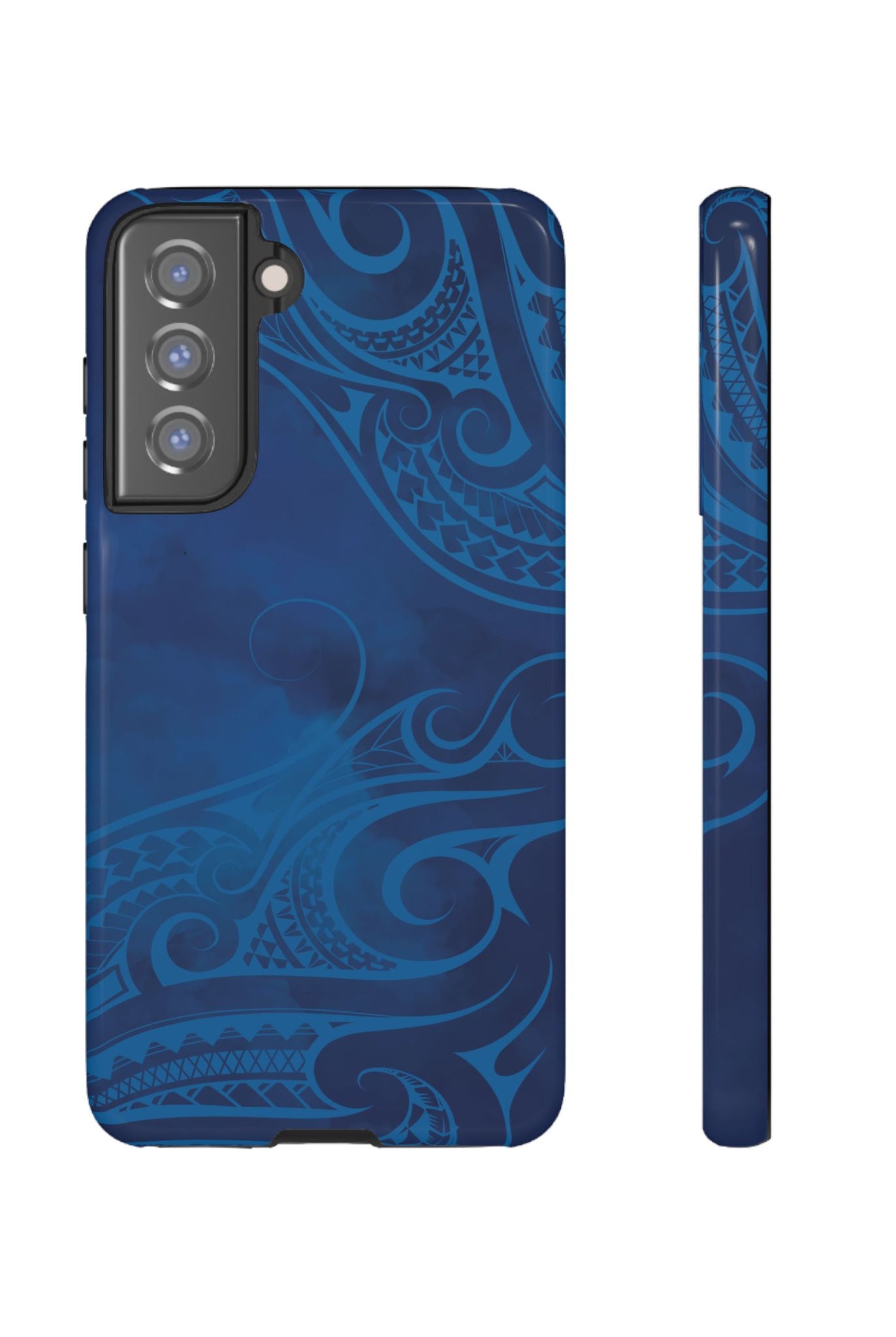 Kai Legacy Tough Samsung Galaxy Case Samsung Galaxy S21 FE Glossy - Hawaiian Ocean Blue Polynesian Tribal Design - The Local Banyan