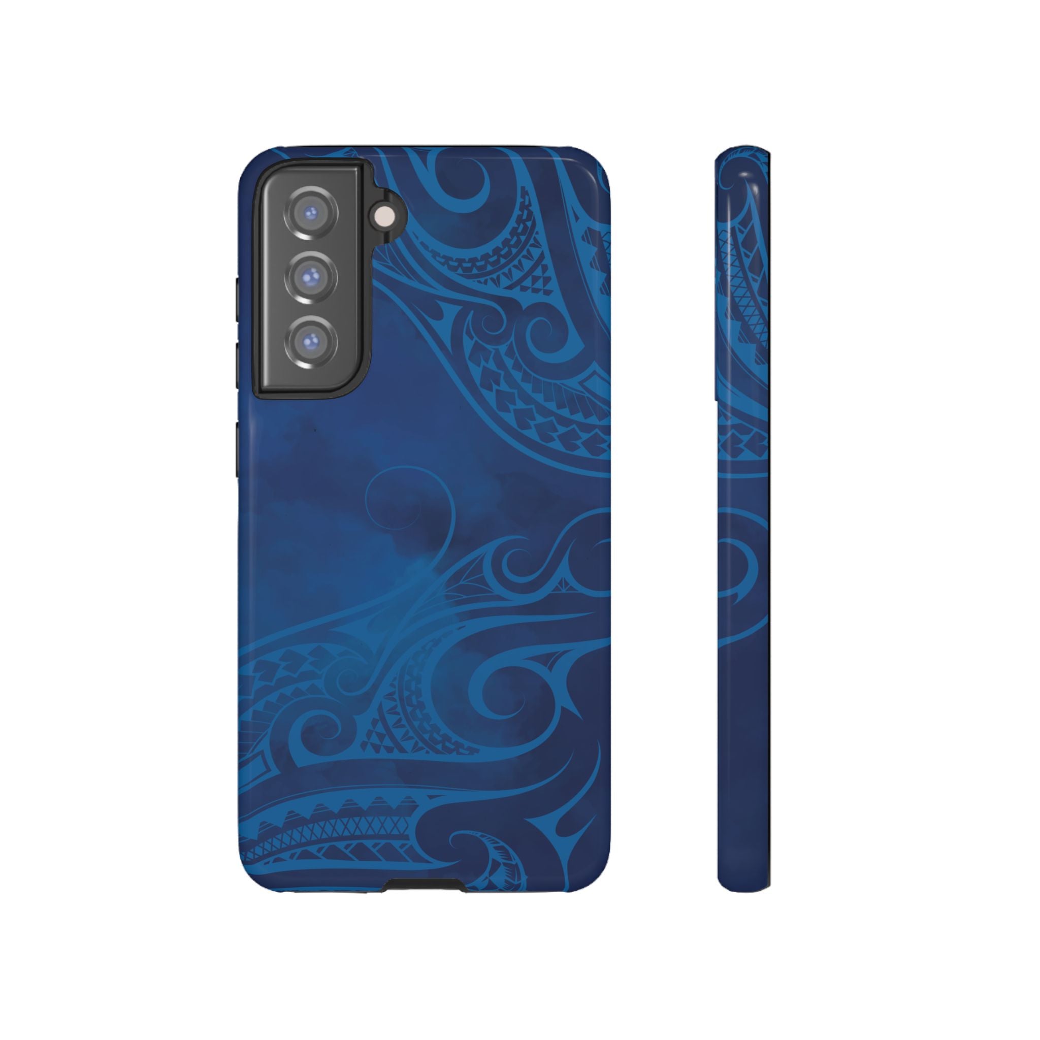Kai Legacy Tough Samsung Galaxy Case Samsung Galaxy S21 FE Glossy - Hawaiian Ocean Blue Polynesian Tribal Design - The Local Banyan