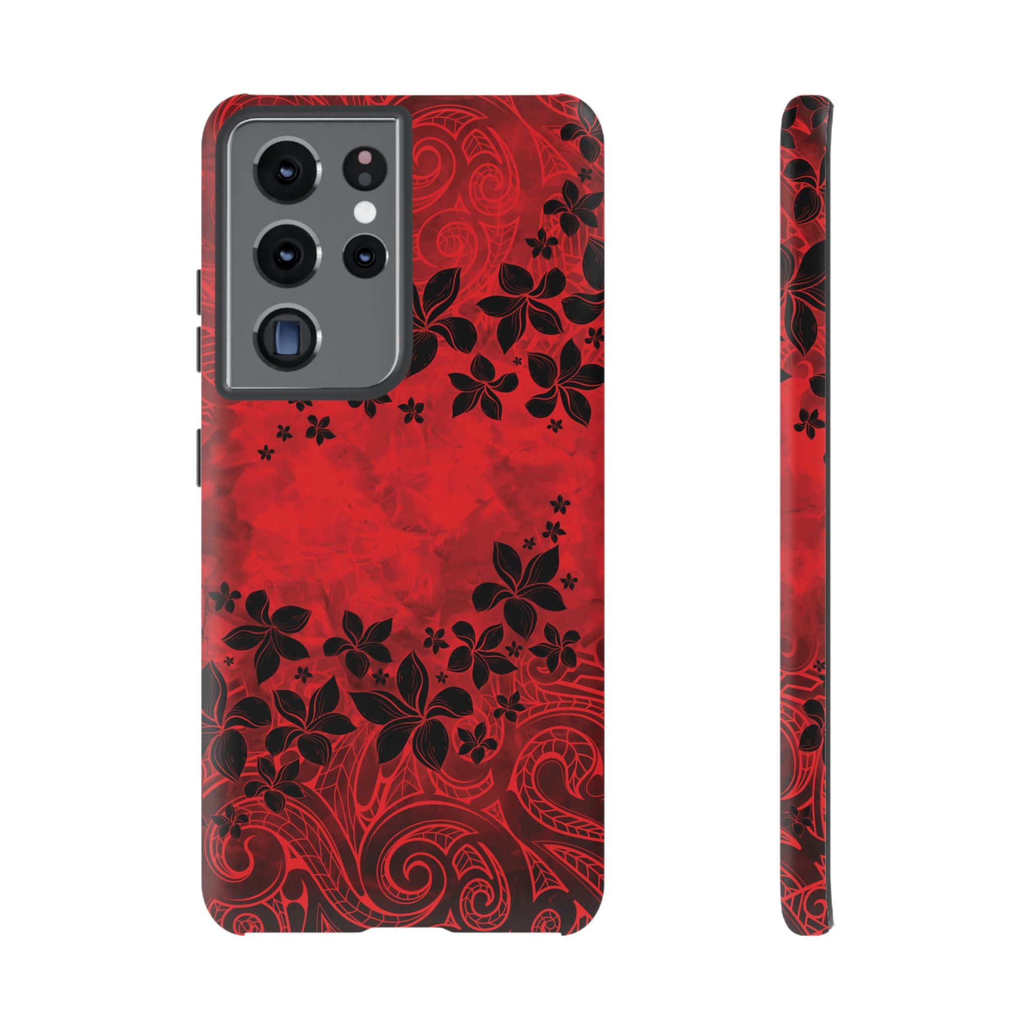 Keahi Pua Tough Samsung Galaxy Case Samsung Galaxy S21 Ultra Matte - Hawaiian Fire Flower Red Tribal Floral Design - The Local Banyan