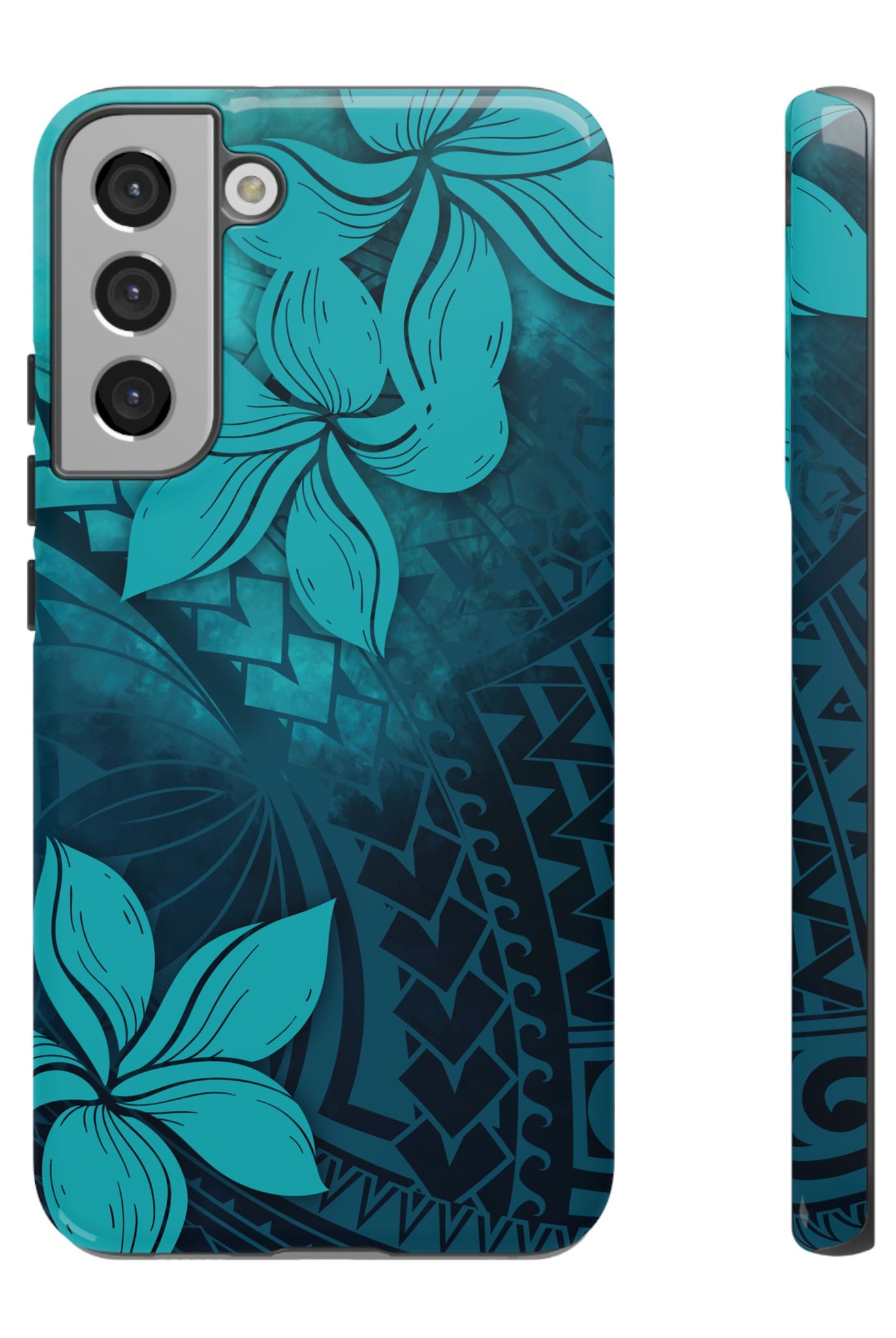 Moana Bloom Tough Samsung Galaxy Case Samsung Galaxy S22 Plus Glossy - Hawaiian Teal Plumeria Ocean Tribal Design - The Local Banyan