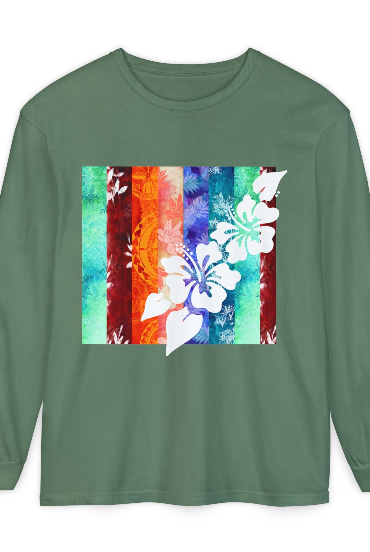 Tropical Vibes Garment Dyed Long Sleeve Tee Light Green S The Local Banyan