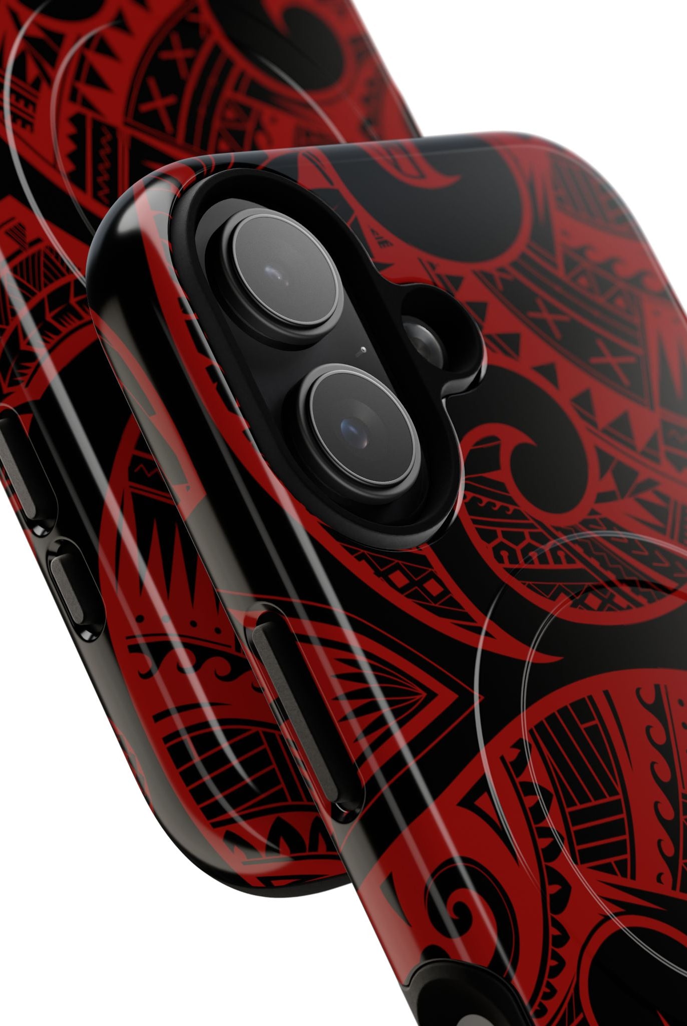 Island Tribal MagSafe iPhone Case Detail View - Hawaiian Crimson Red Polynesian Tribal Design Close Up - The Local Banyan