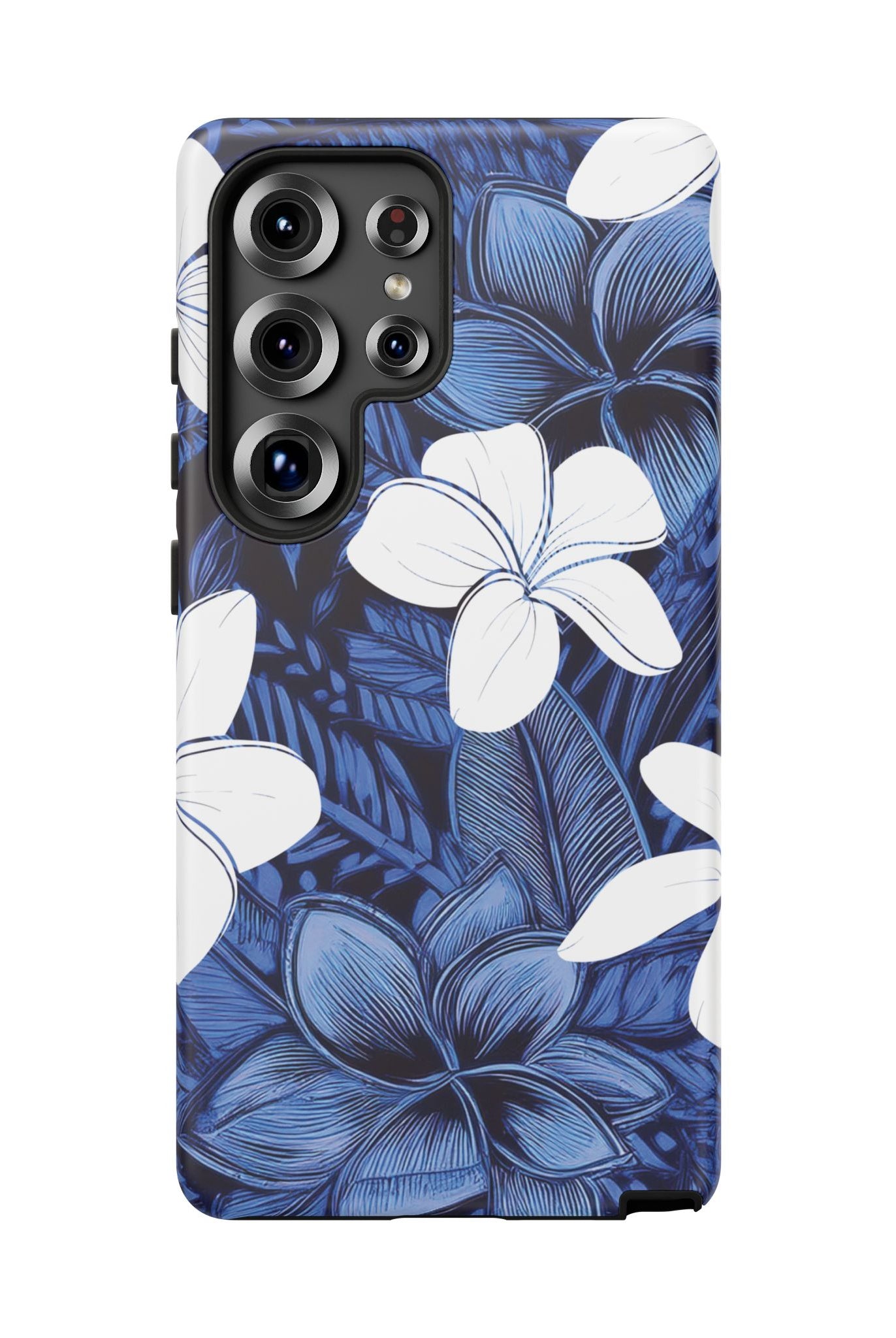 Woman holding Eternal Blue Plumeria Tough Samsung Galaxy Case - Hawaiian Blue Plumeria Ocean Floral Design - The Local Banyan