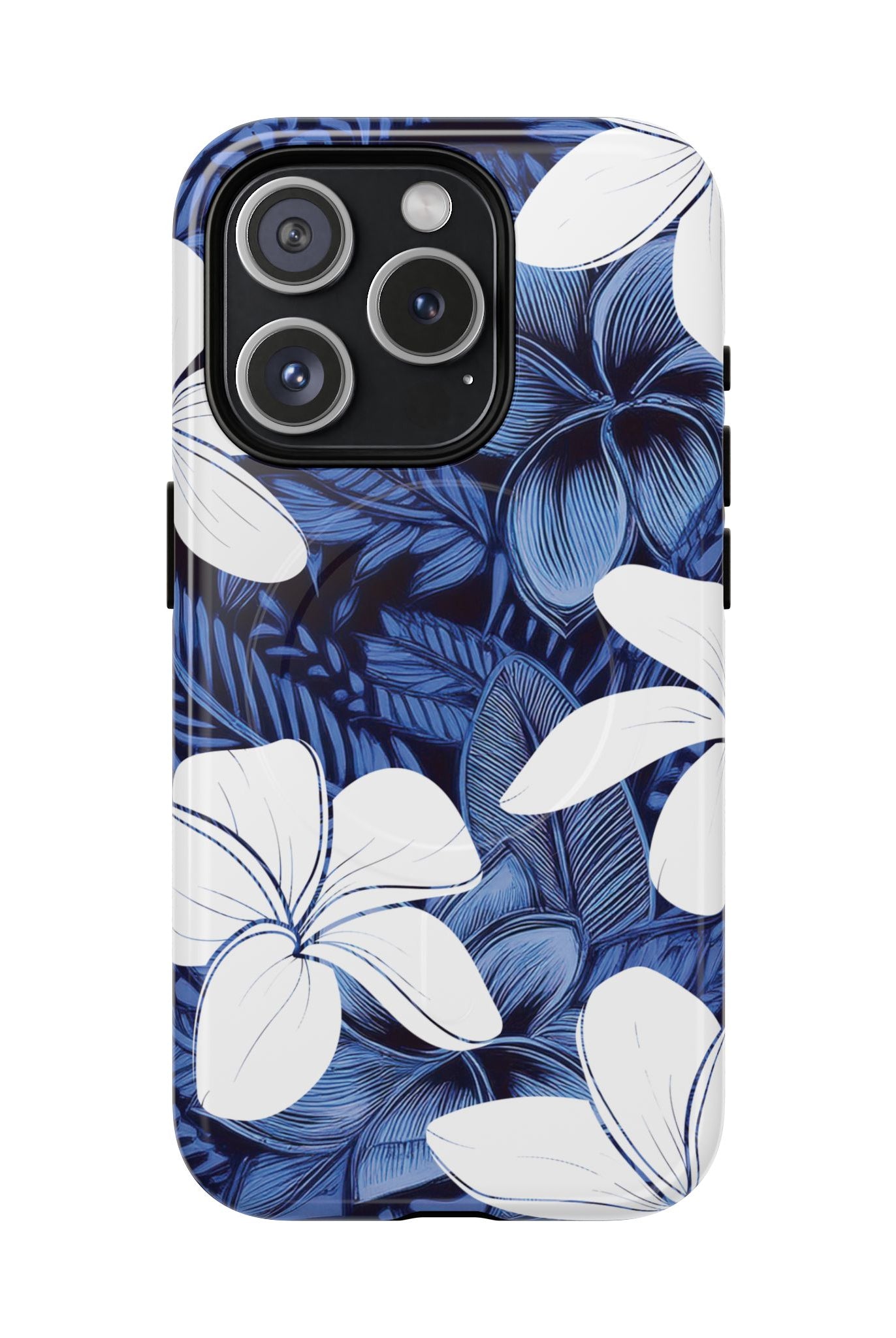Eternal Blue Plumeria MagSafe iPhone Case iPhone 15 Pro Glossy - Hawaiian Blue Plumeria Ocean Floral Design - The Local Banyan