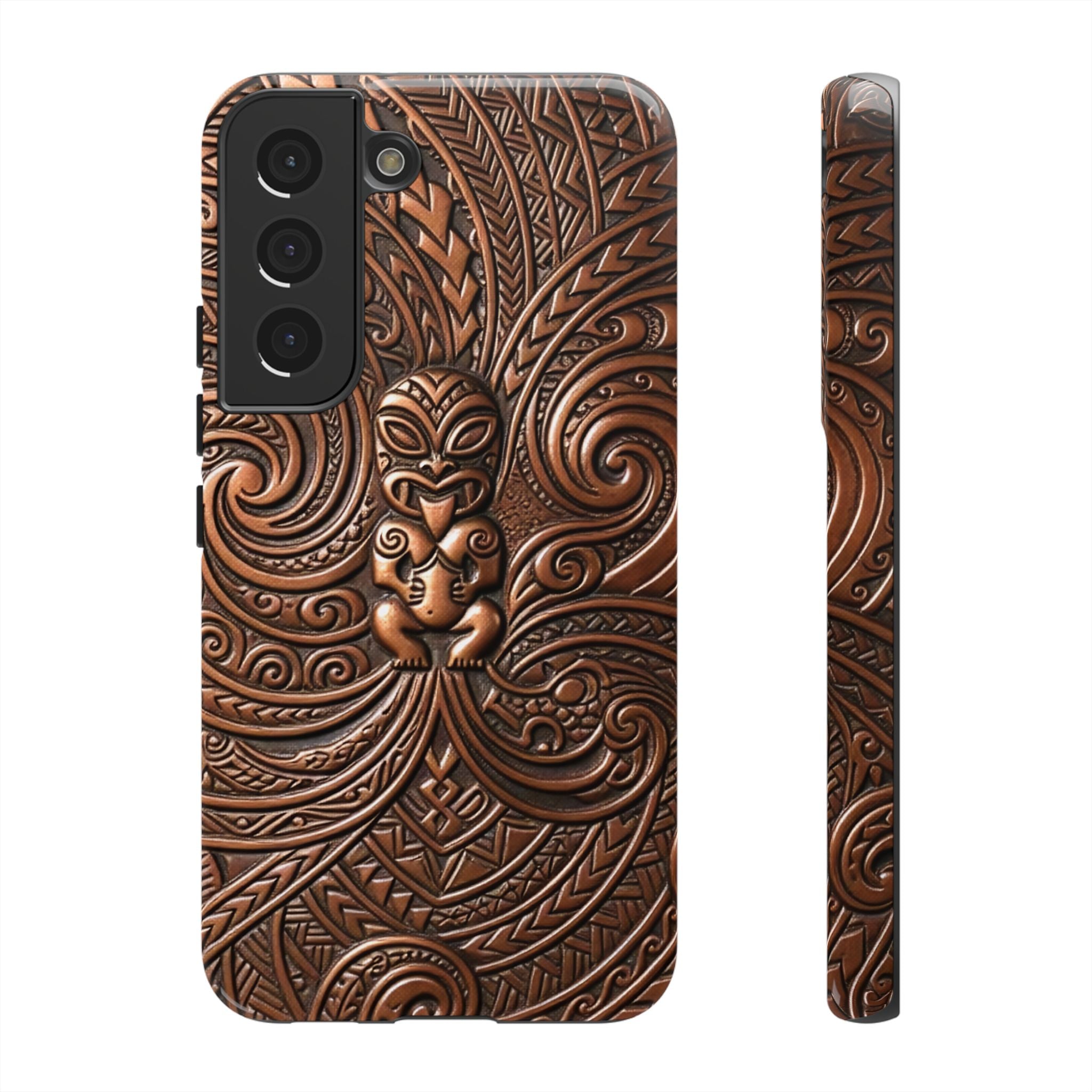Paa Guardian Tough Samsung Galaxy Case Samsung Galaxy S22 Glossy - Hawaiian Copper Carved Tiki Polynesian Design - The Local Banyan