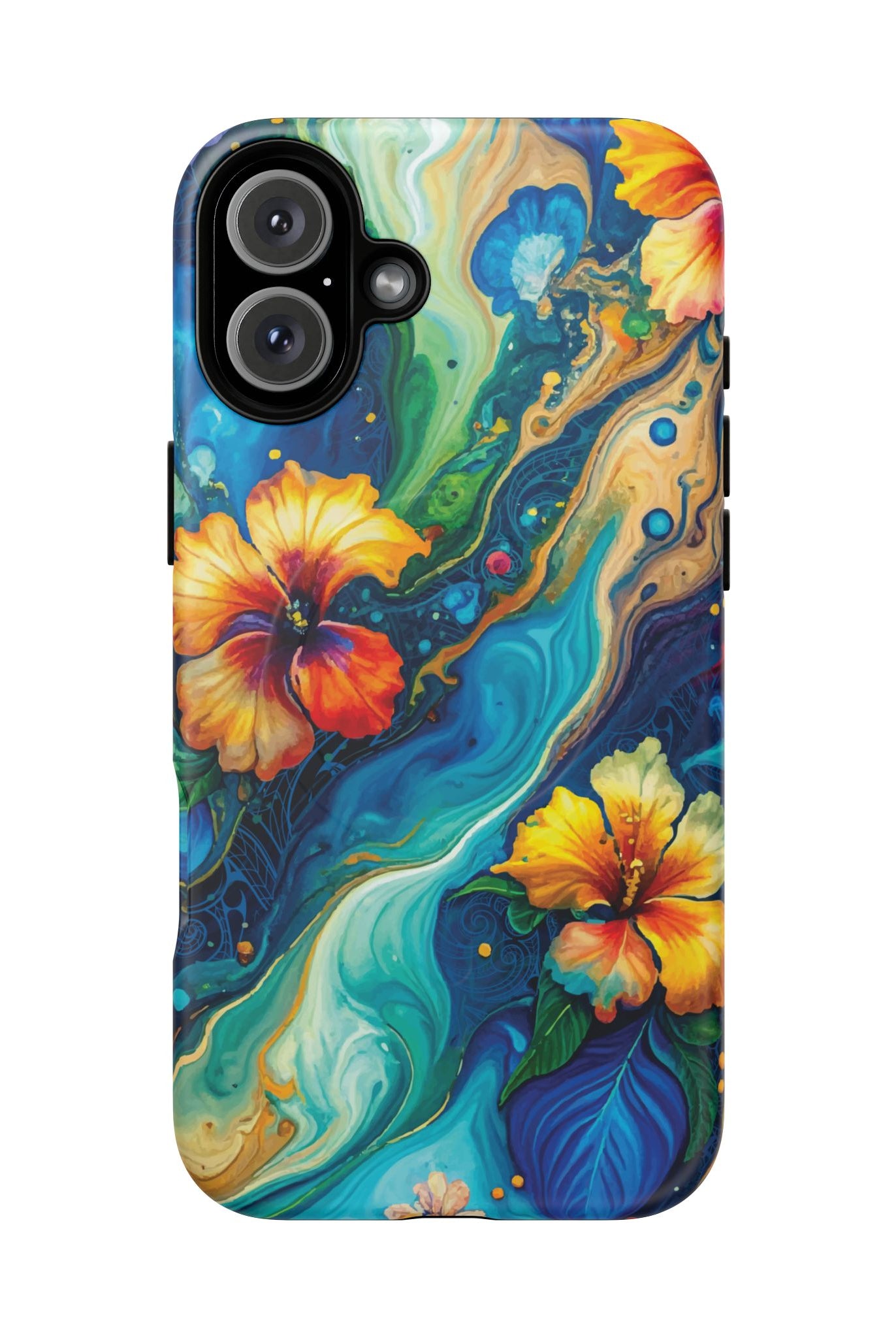 Aloalo Drift MagSafe iPhone Case iPhone 16 Plus Matte - Hawaiian Hibiscus Teal Ocean Wave Design - The Local Banyan