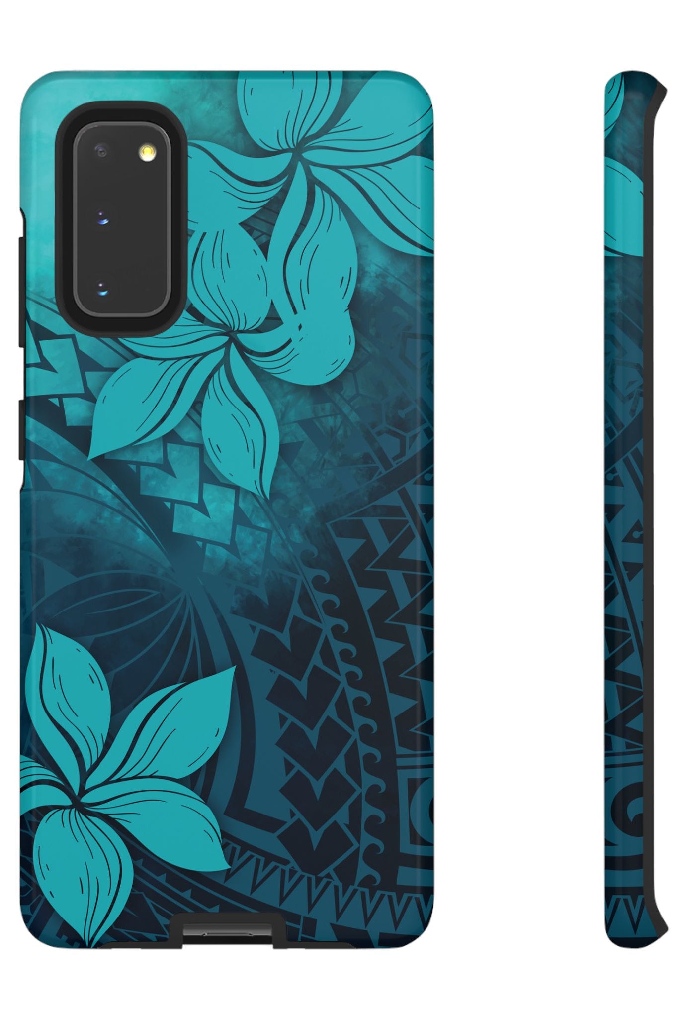 Moana Bloom Tough Samsung Galaxy Case Samsung Galaxy S20 Glossy - Hawaiian Teal Plumeria Ocean Tribal Design - The Local Banyan