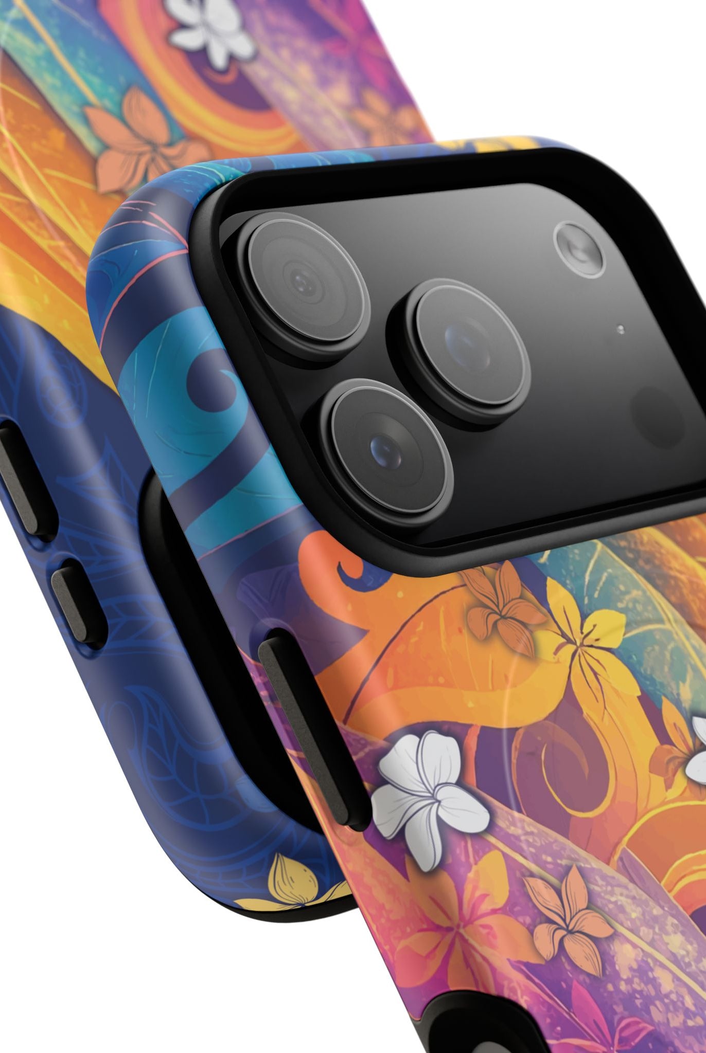 Woman holding Mauna Sunrise MagSafe iPhone Case - Hawaiian Colorful Sunrise Plumeria Design - The Local Banyan