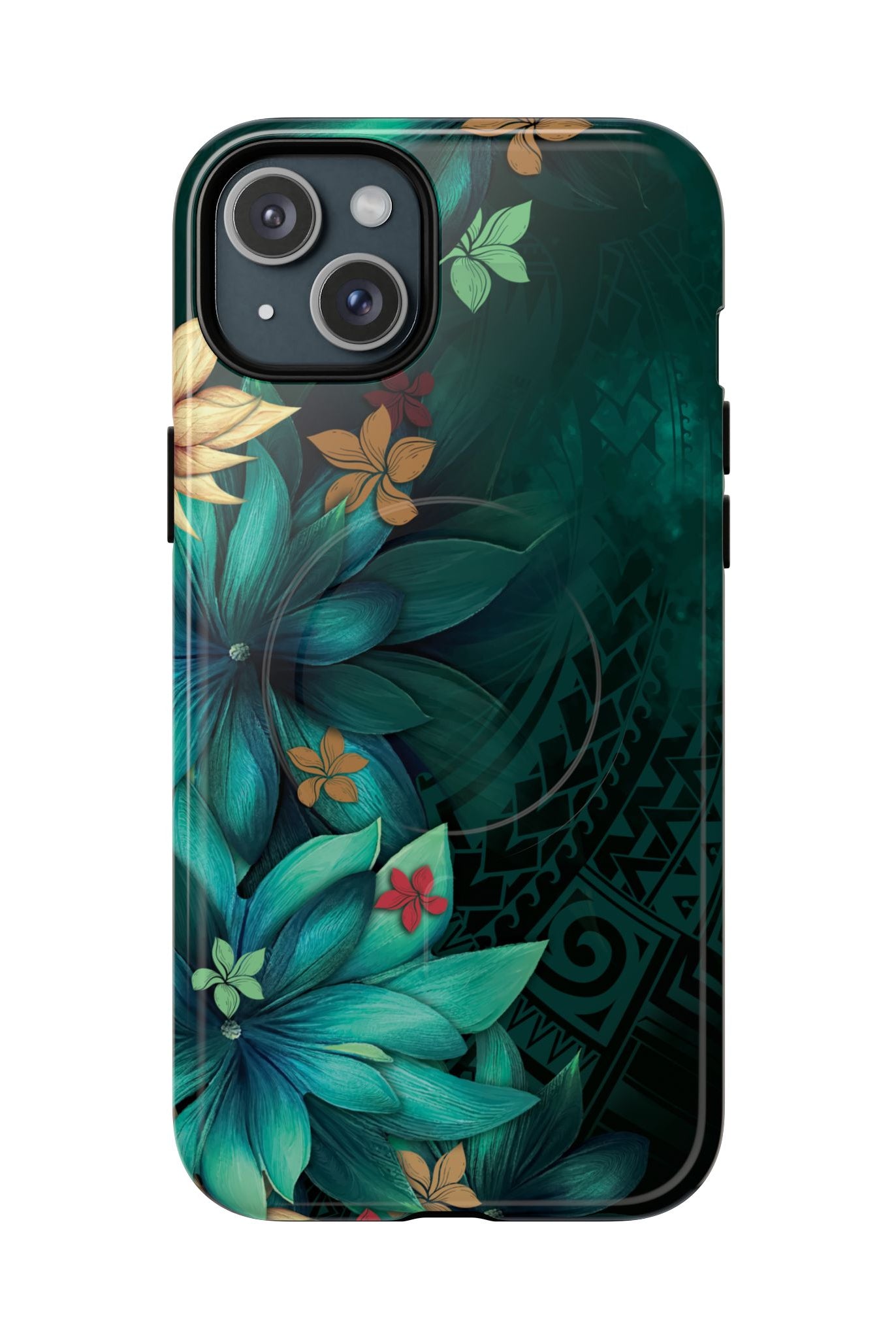 Aloha Whispers MagSafe iPhone Case iPhone 15 Plus Glossy - Hawaiian Abstract Green Floral Polynesian Design - The Local Banyan