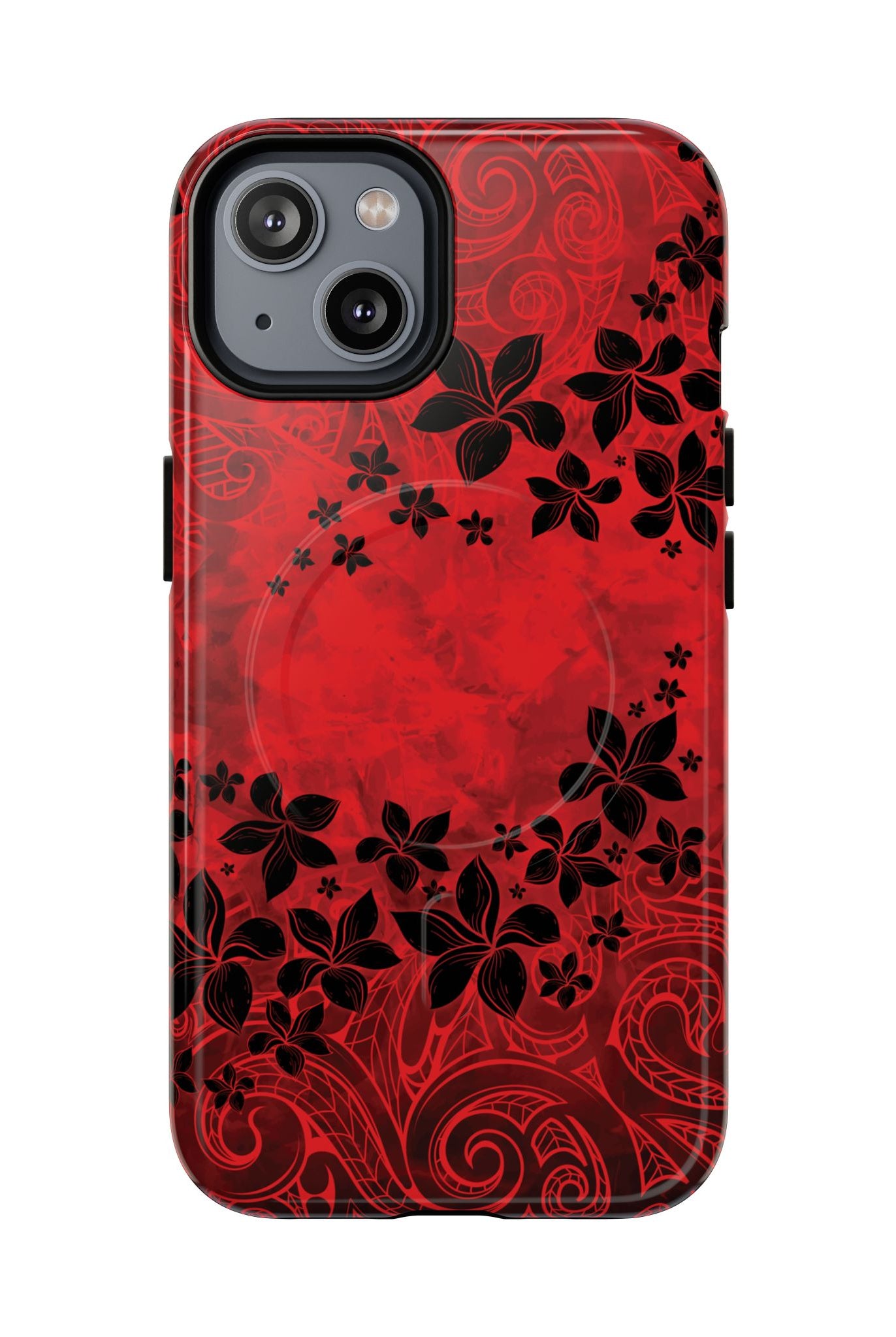 Keahi Pua MagSafe iPhone Case iPhone 14 Glossy - Hawaiian Fire Flower Red Tribal Floral Design - The Local Banyan