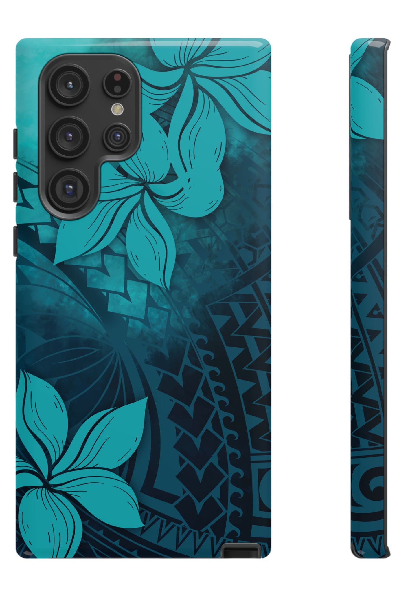 Moana Bloom Tough Samsung Galaxy Case Detail View - Hawaiian Teal Plumeria Ocean Tribal Design Close Up - The Local Banyan