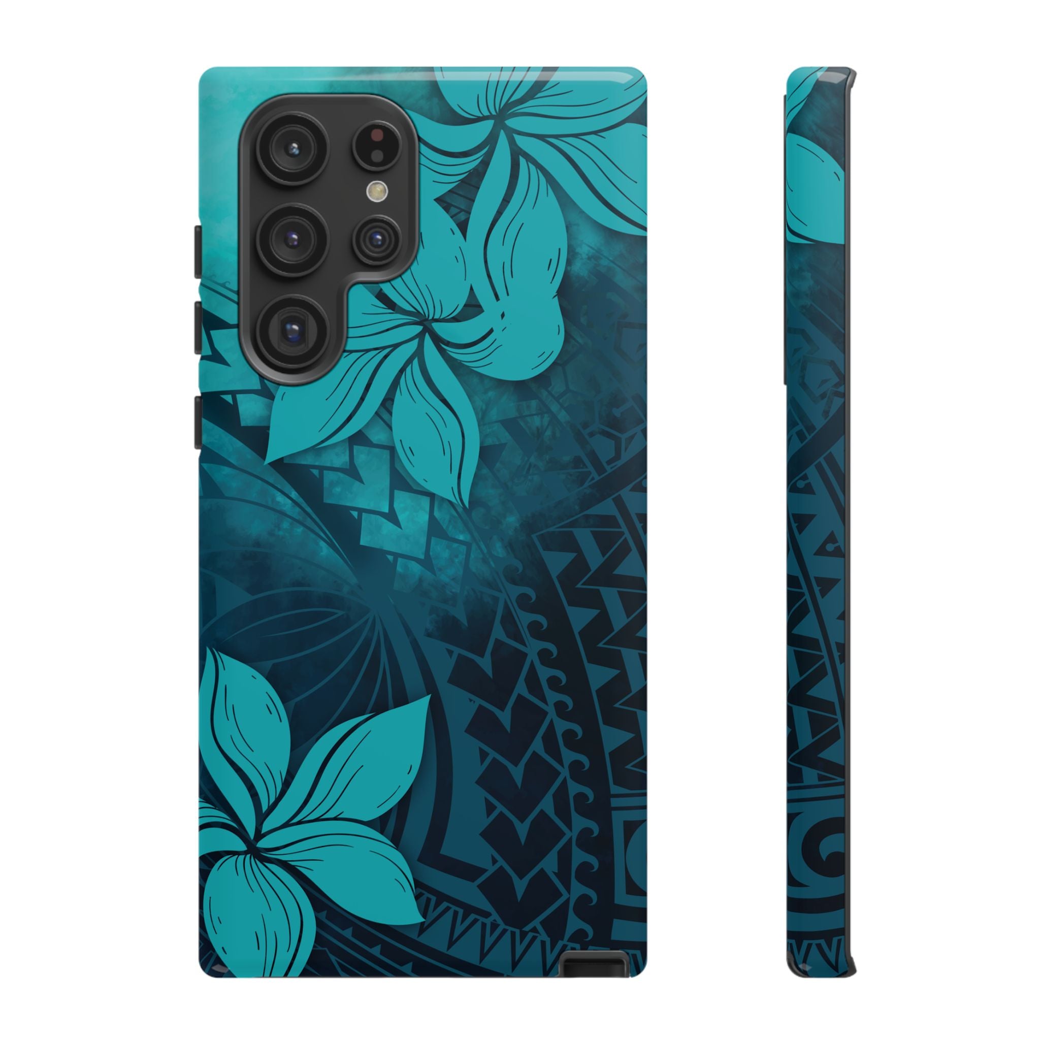 Moana Bloom Tough Samsung Galaxy Case Detail View - Hawaiian Teal Plumeria Ocean Tribal Design Close Up - The Local Banyan